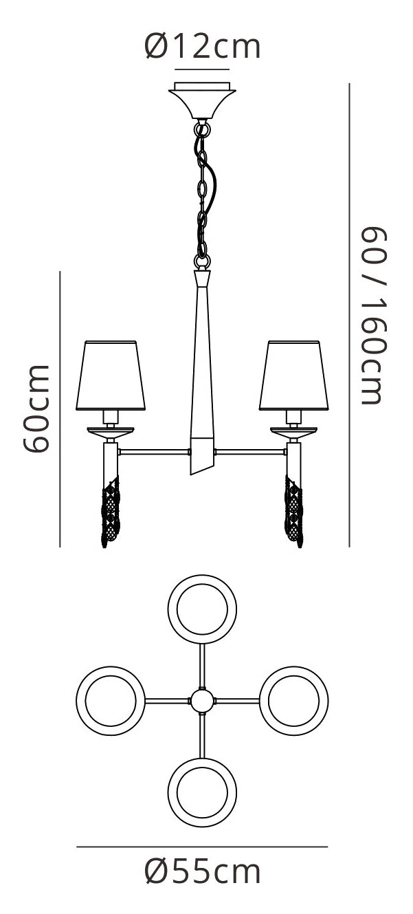 Tiffany Pendant 4+4 Light E14+G9, Polished Chrome With White Shades & Clear Crystal by Mantra