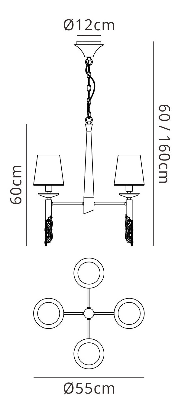 Tiffany Pendant 4+4 Light E14+G9, French Gold With Soft Bronze Shades & Clear Crystal by Mantra