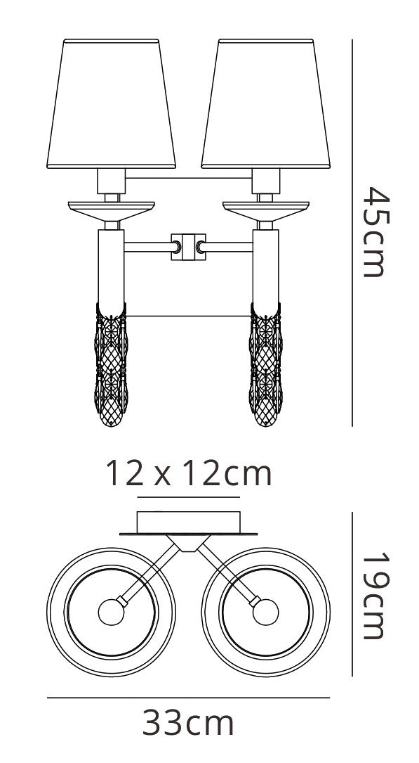 Tiffany Wall Lamp Switched 2+2 Light E14+G9, Polished Chrome With White Shades & Clear Crystal by Mantra