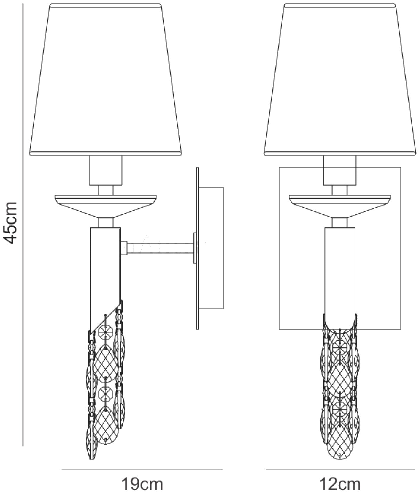 Tiffany Wall Lamp 1+1 Light E14 With White Shade Polished Chrome/Crystal by Mantra