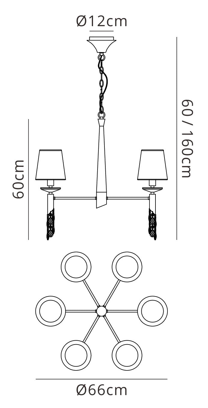 Tiffany Pendant 6+6 Light E14+G9, Antique Brass With Cream Shades & Clear Crystal by Mantra