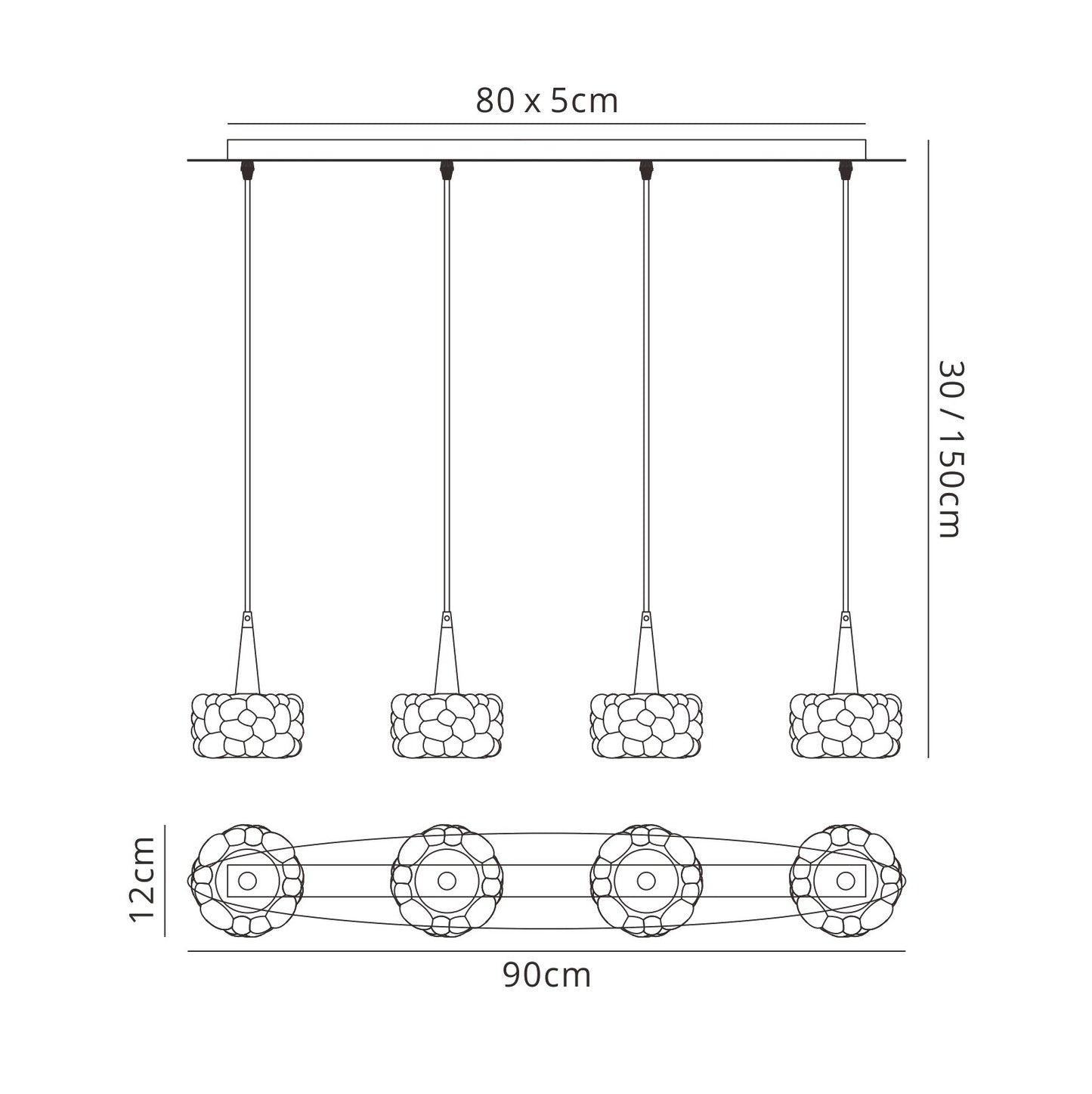 O2 Linear Pendant 4 Light G9 Line, Polished Chrome by Mantra