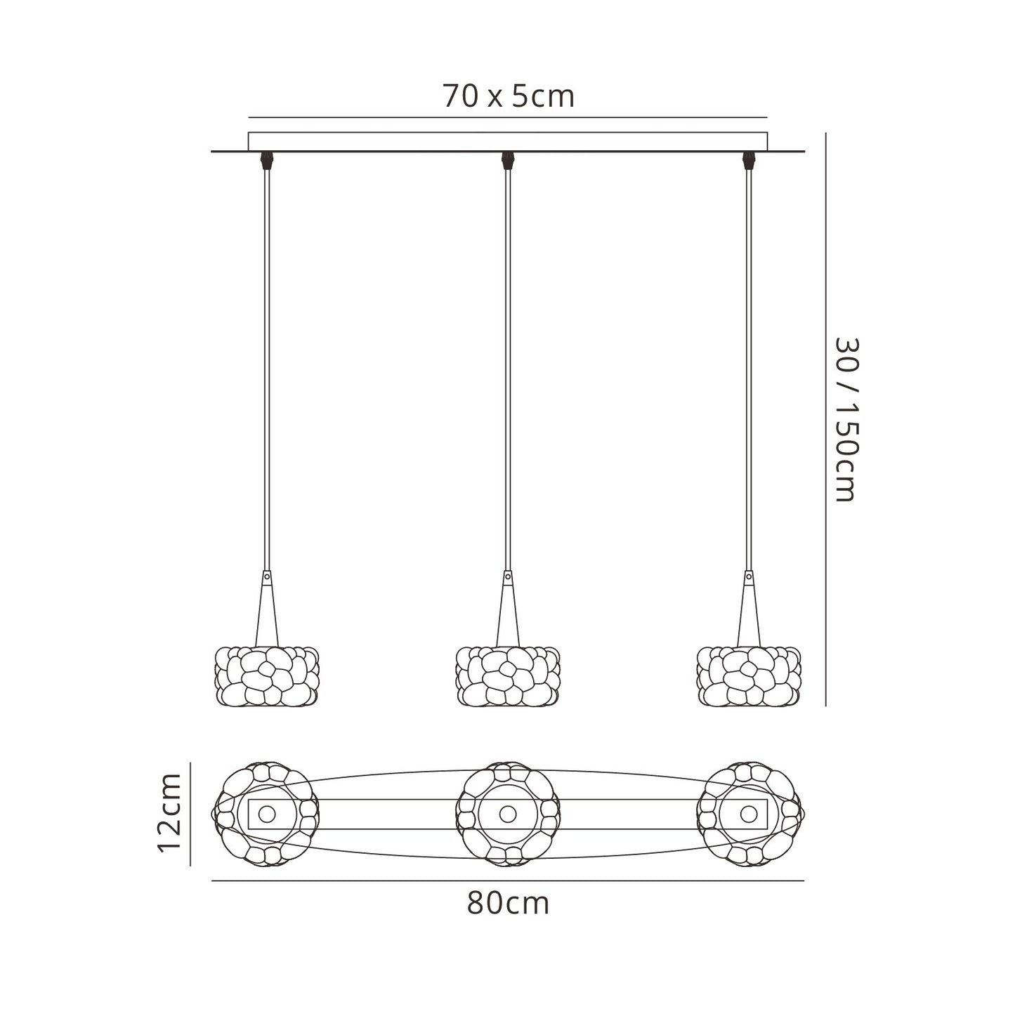 O2 Linear Pendant 3 Light G9 Line Small, Polished Chrome by Mantra