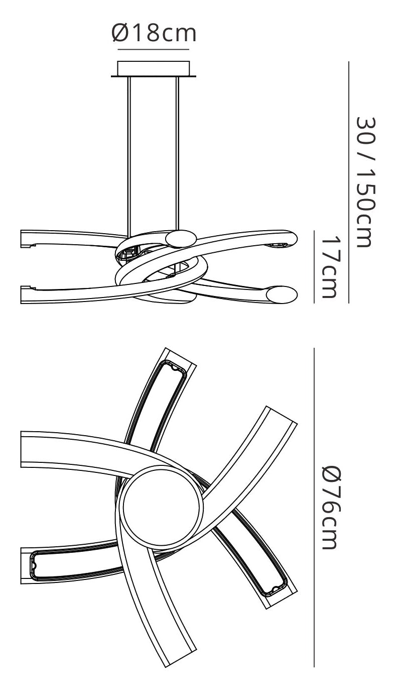 Knot Pendant 36W LED 3000K,3600lm,Gloss Black/White Acrylic/Polished Chrome,3yrs Warranty by Mantra