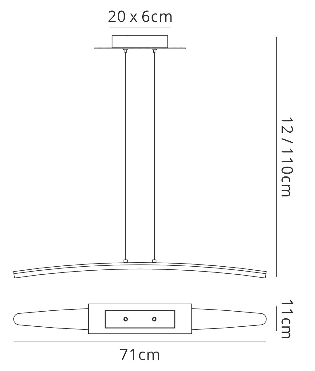 Hemisferic Linear Pendant 20W LED 70cm Bar 3000K, 1800lm, Satin Aluminium / Frosted Acrylic, 3yrs Warranty by Mantra