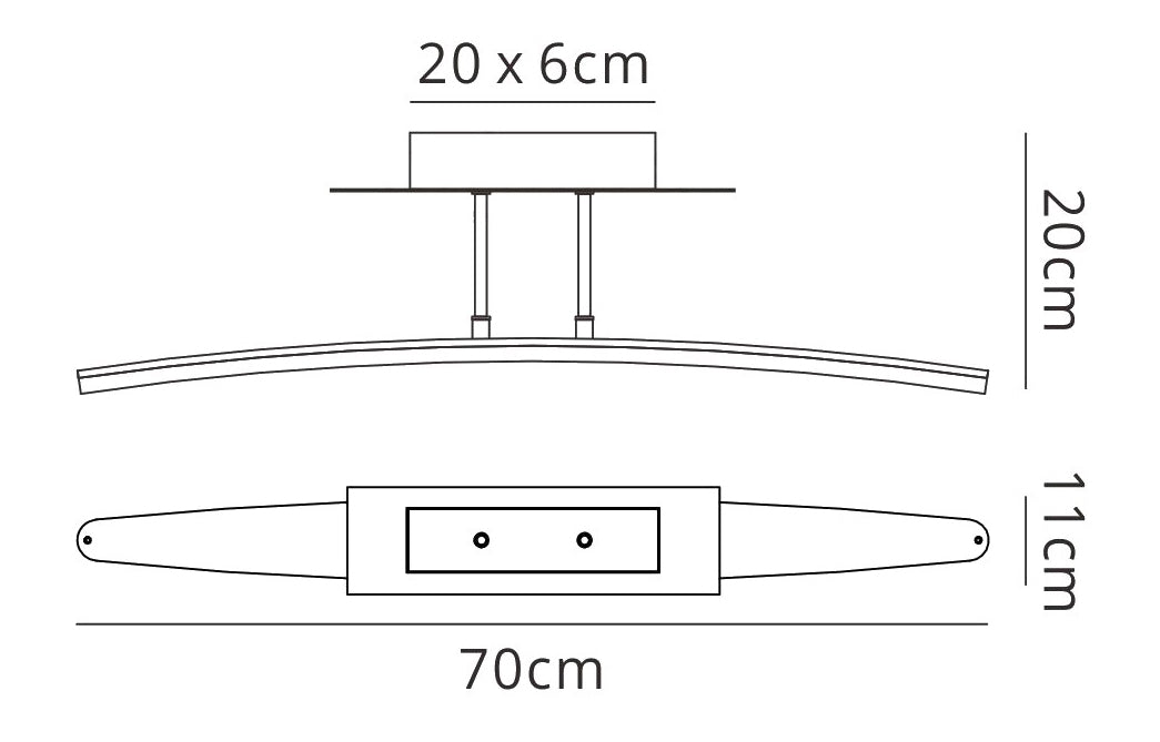 Hemisferic Linear Semi Flush 20W LED 70cm Bar 3000K, 1800lm, Satin Aluminium / Frosted Acrylic, 3yrs Warranty by Mantra