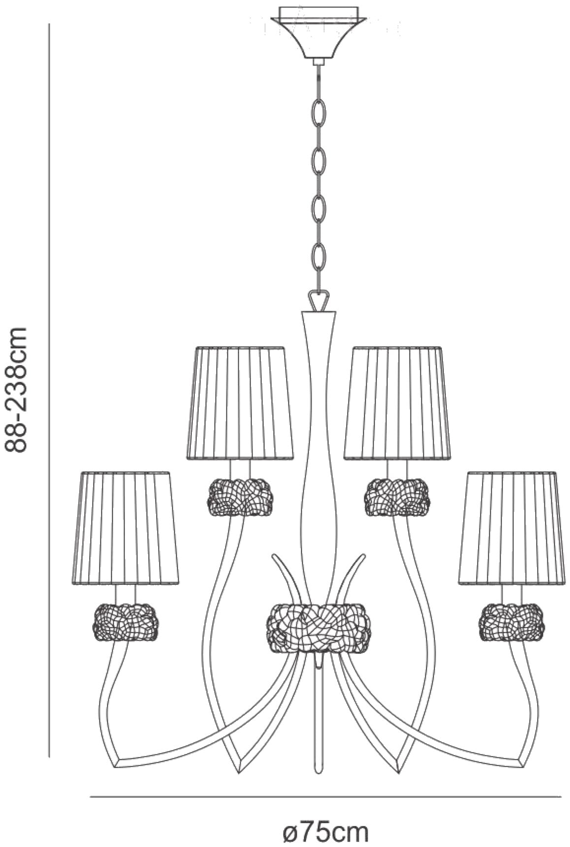 Loewe 2 Tier Pendant 6+3 Light E14, Polished Chrome With White Shades by Mantra