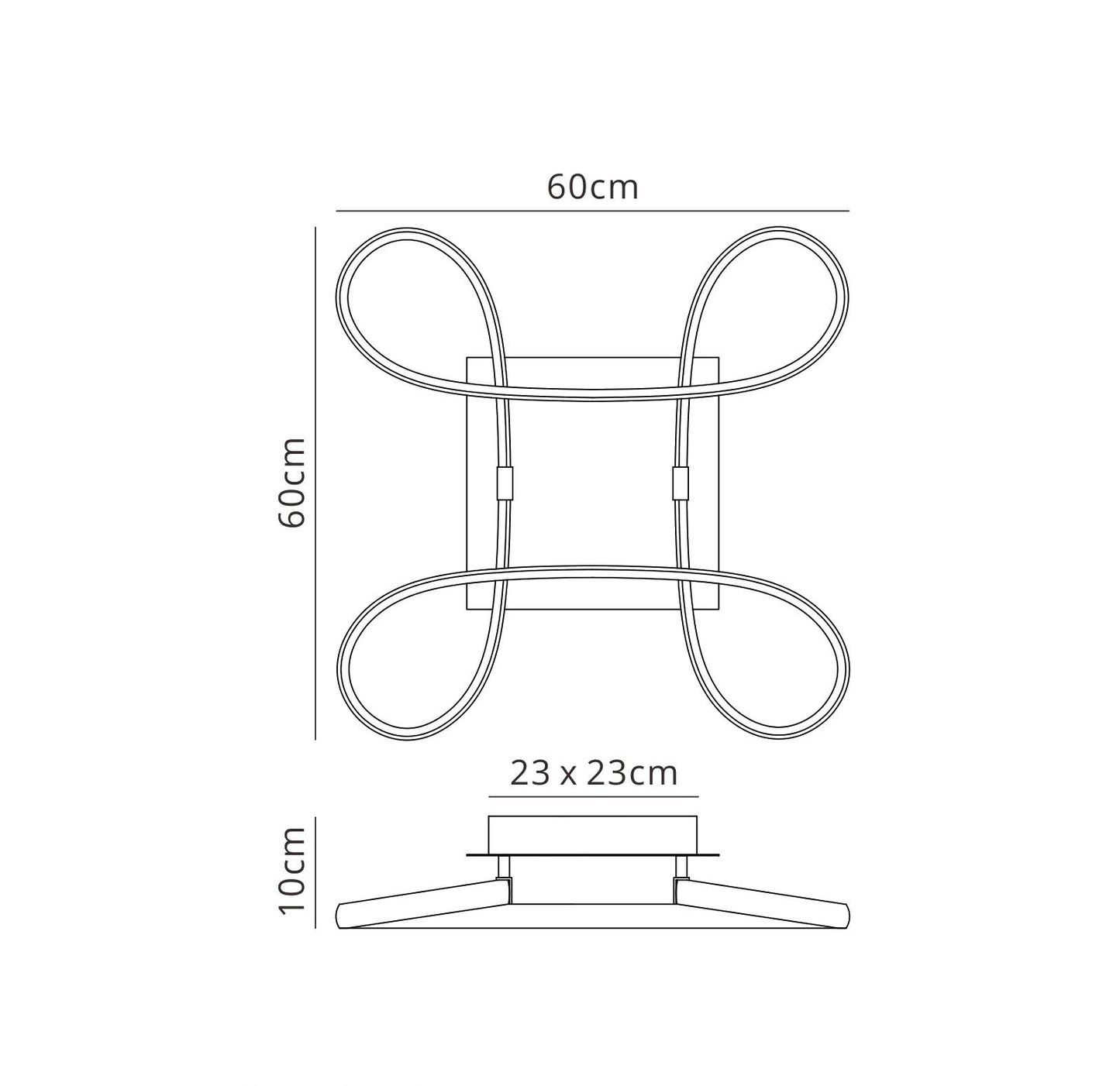 Knot Square Ceiling 40W LED 4 Looped Arms 3000K, 3100lm, Silver/Frosted Acrylic/Polished Chrome, 3yrs Warranty by Mantra