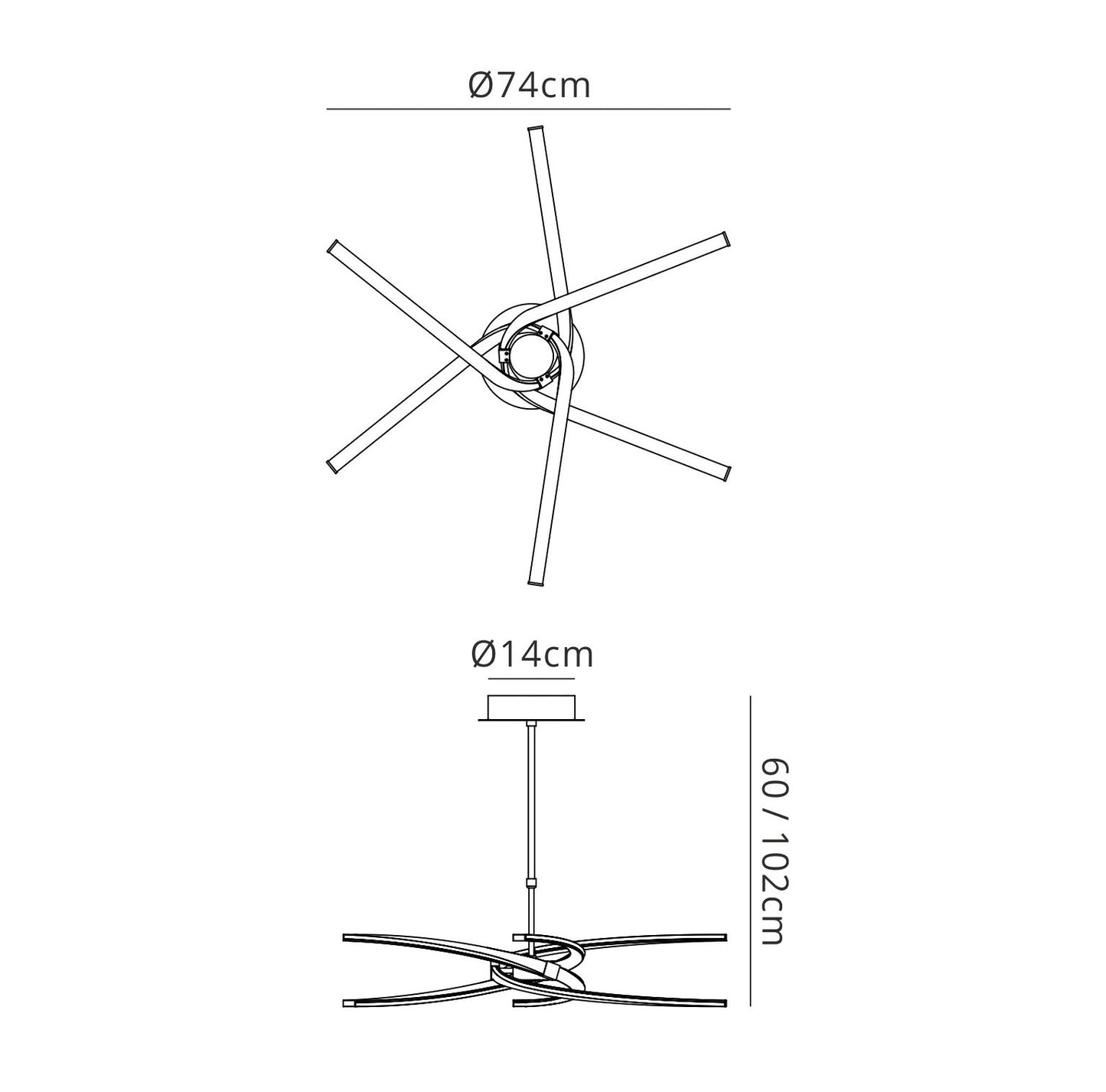 Knot Telescopic\Semi Flush 45W LED Curved Arms 3000K, 3150lm, Silver/Frosted Acrylic/Polished Chrome, 3yrs Warranty by Mantra