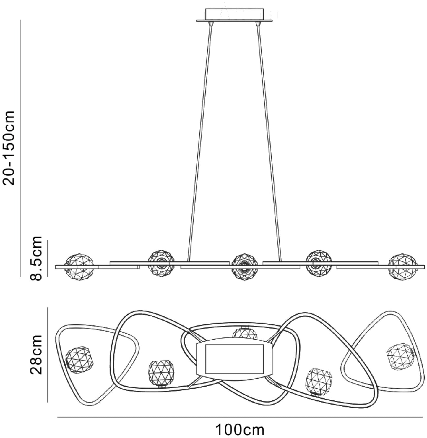 Lux Linear Pendant 5 Light G9 Line, Polished Chrome by Mantra