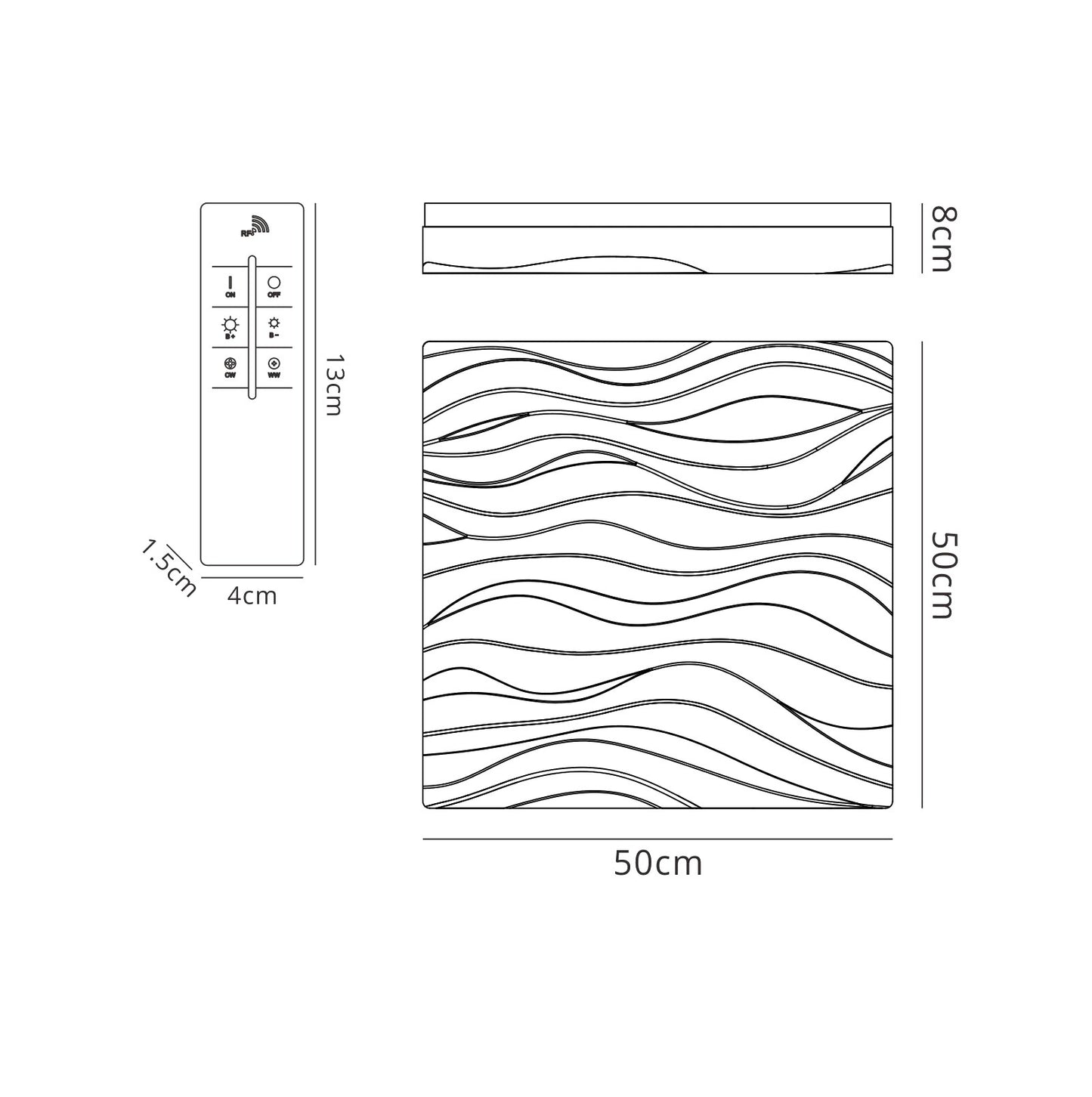 Arena Ceiling / Wall Light Medium Square 40W LED IP44,Tuneable 3000K-6500K,3200lm,Dimmable via RF Remote Ctrl Matt White / Acrylic,3yrs Warranty by Mantra