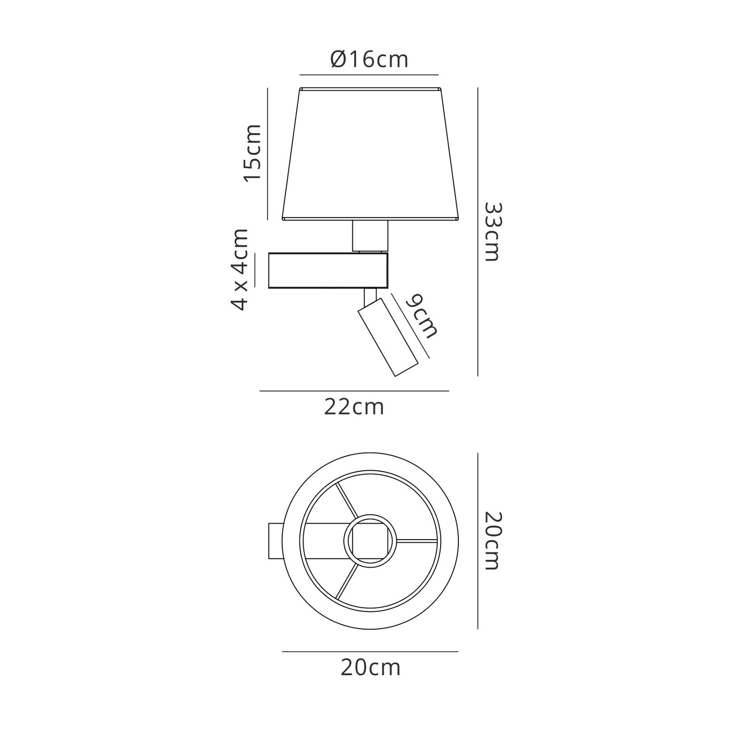 Bahia Wall Lamp 1 Light Without Shade E27 + Reading Light 3W LED Satin Nickel 4000K, 200lm, 3yrs Warranty by Mantra