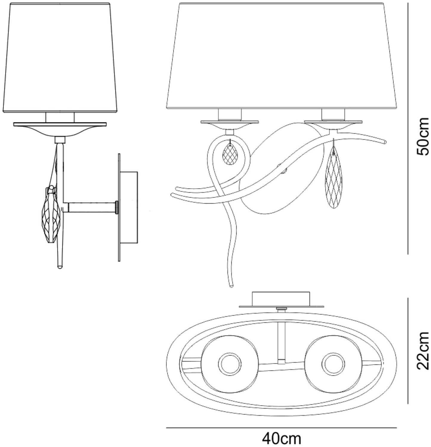 Louise Wall Lamp Left 2 Light E27 With White Shade Polished Chrome/Clear Crystal by Mantra