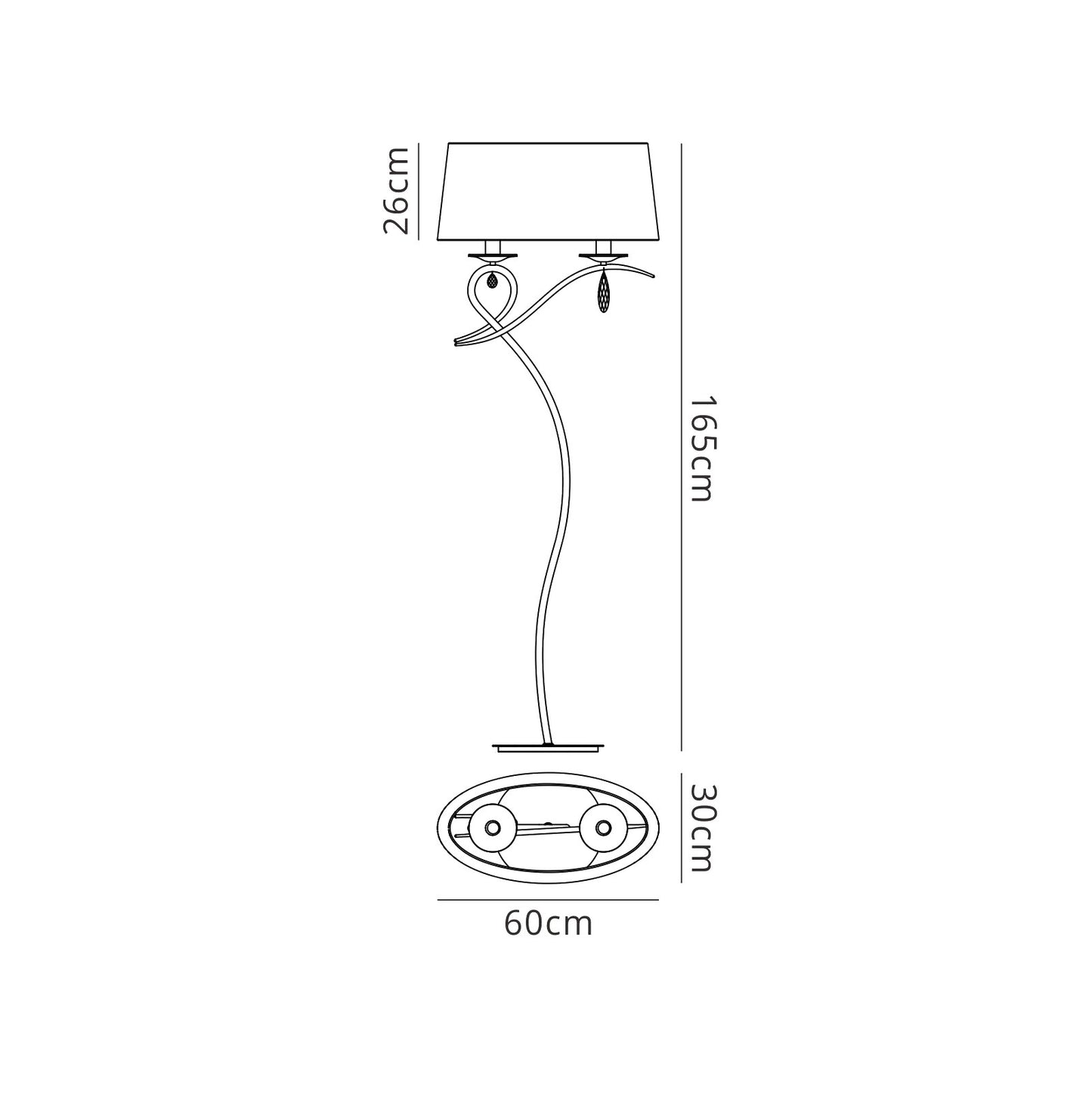 Louise Floor Lamp 2 Light E27 With White Shade Polished Chrome / Clear Crystal by Mantra