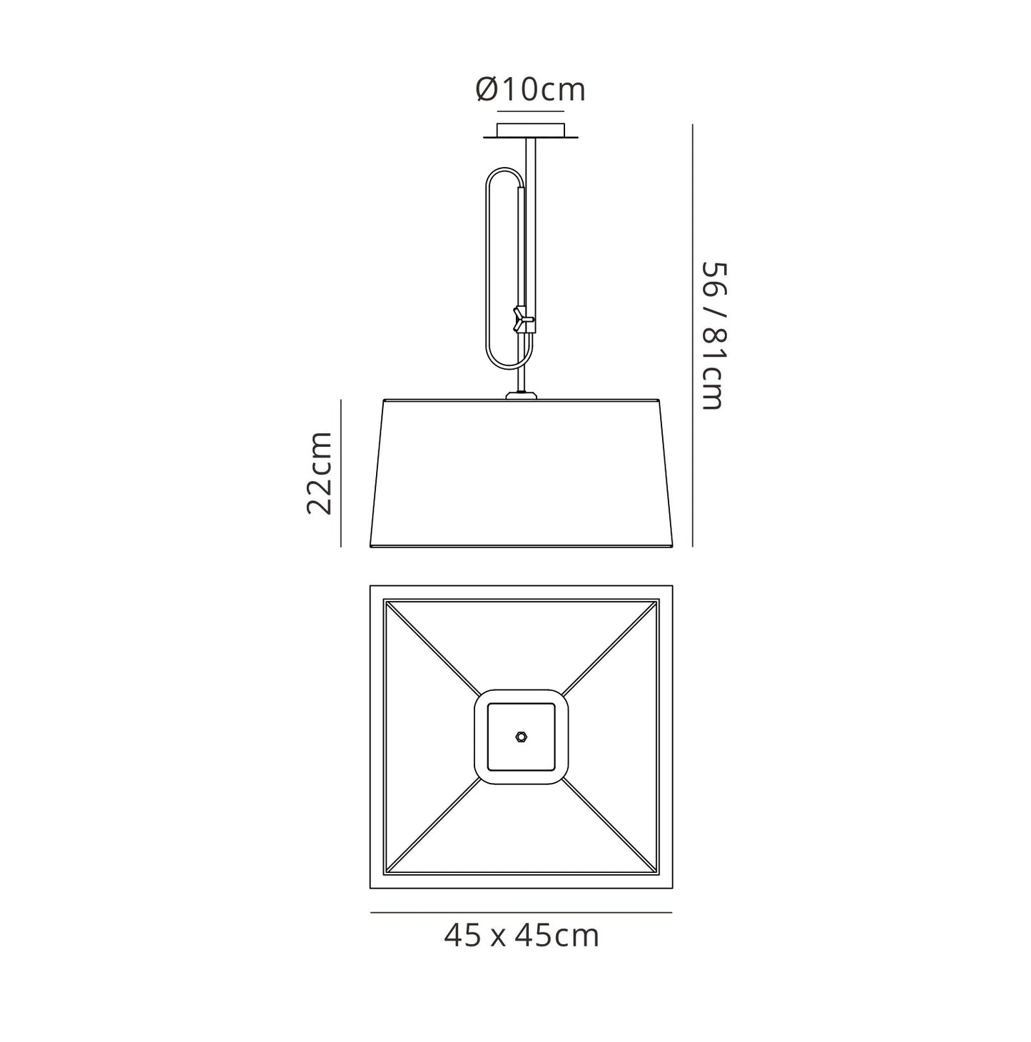 Habana Telescopic Square Pendant 1 Light WITHOUT SHADE E27, Matt White/Polished Chrome by Mantra