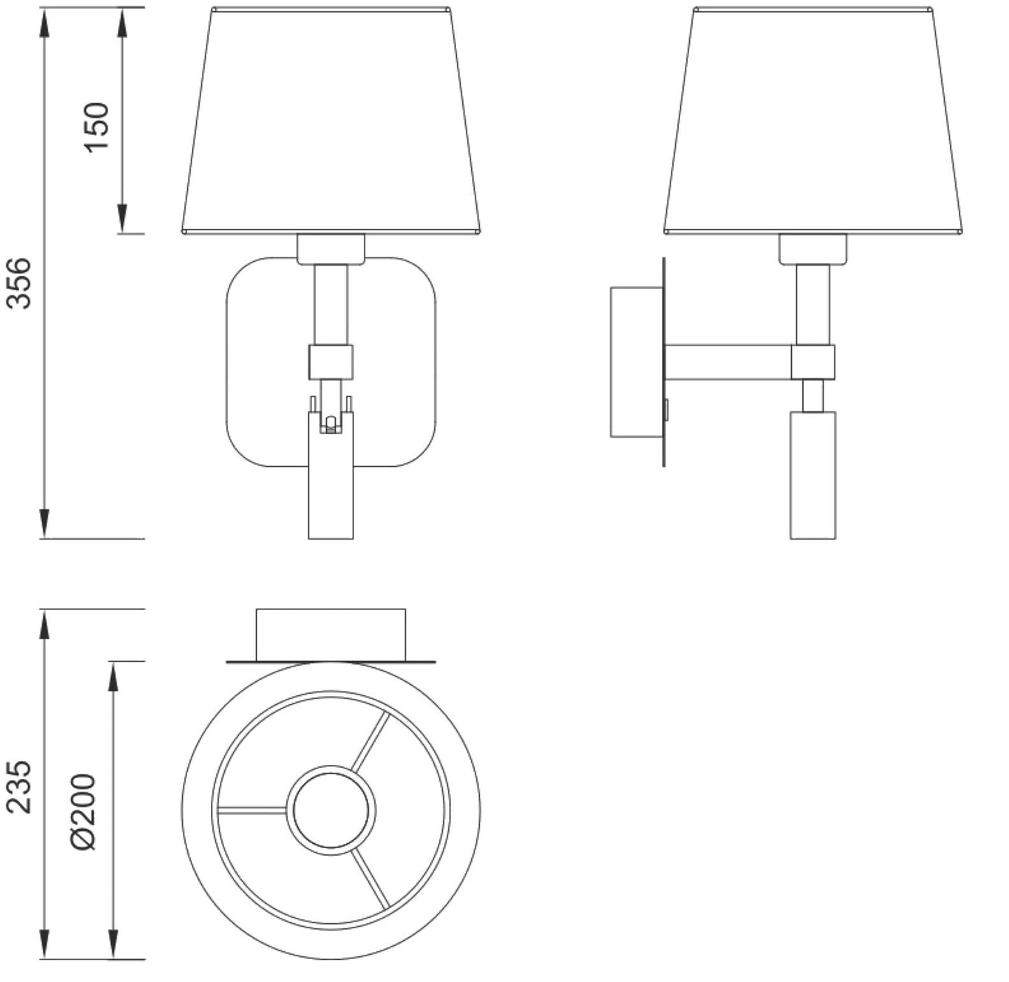 Habana Switched Wall Lamp 1 Light WITHOUT SHADE E27 + Reading Light 3W LED Black/Polished Chrome 4000K, 200lm, 3yrs Warranty by Mantra