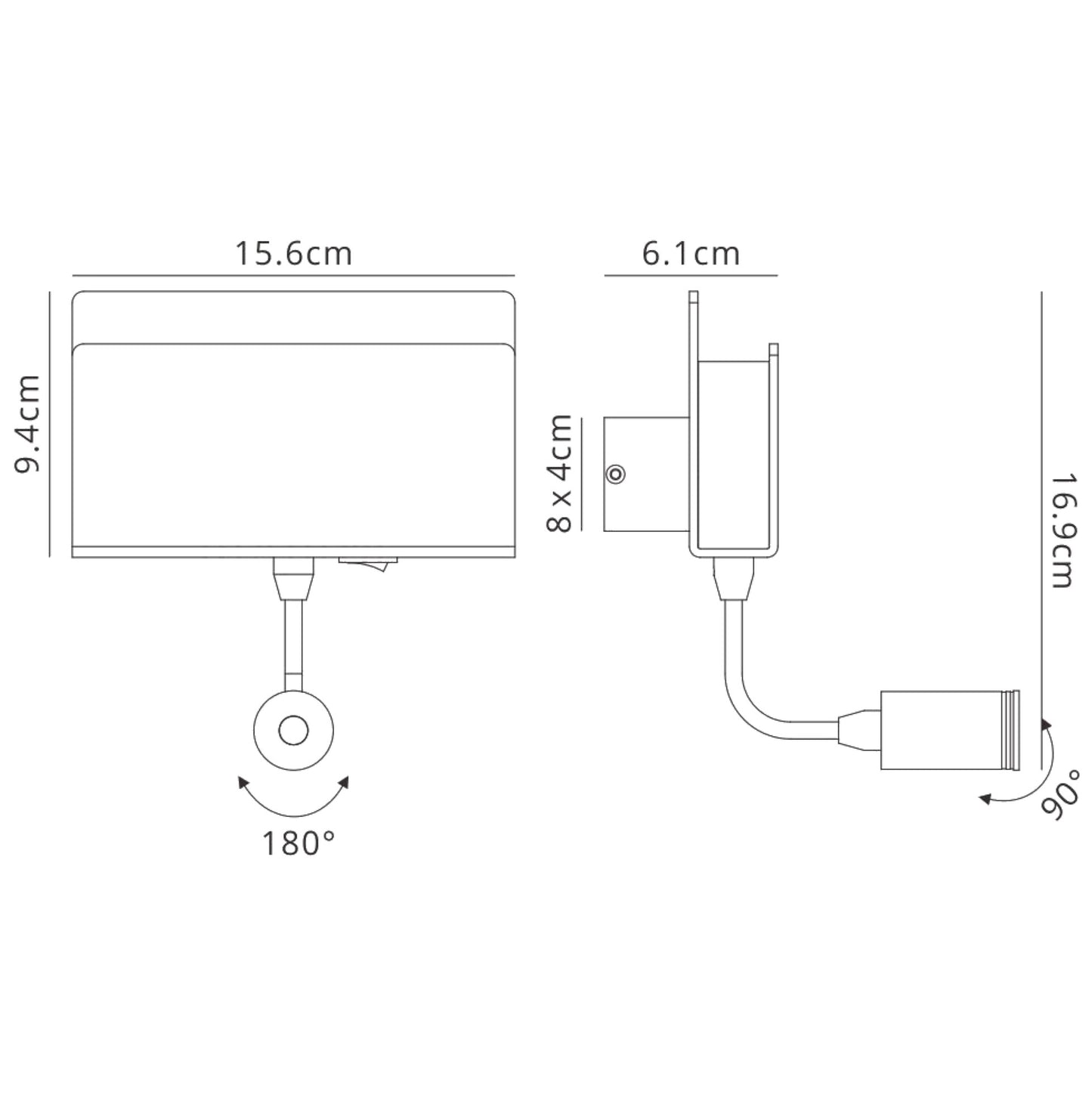 Cabarete Wall Light Rectangular 2 x 3W LED 3000K, 470lm, Switched Matte Black, 3yrs Warranty by Mantra