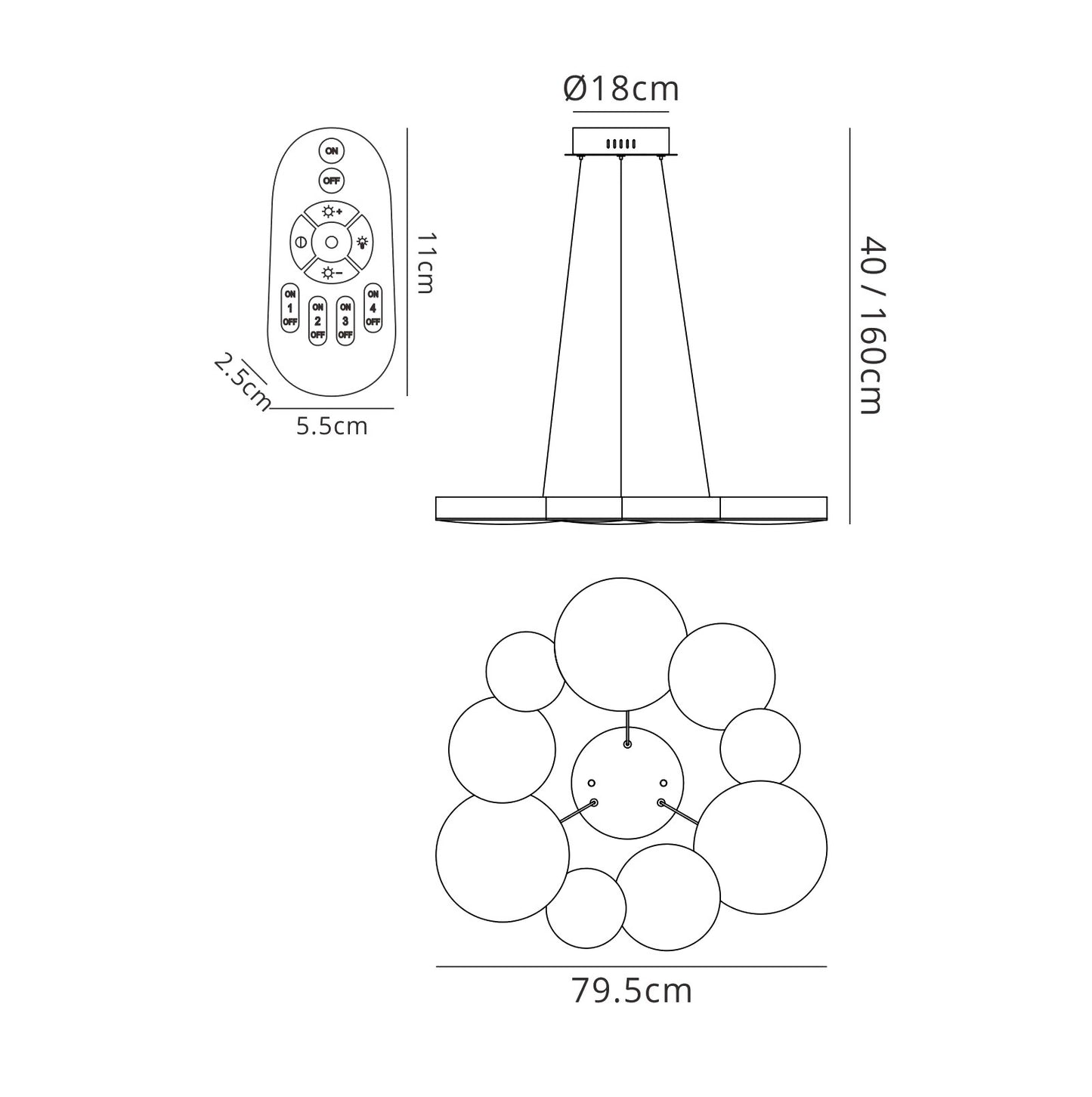 Lunas Pendant 80cm Diameter 76W LED 3000K, 3700lm, RF Remote Control White, 3yrs Warranty by Mantra