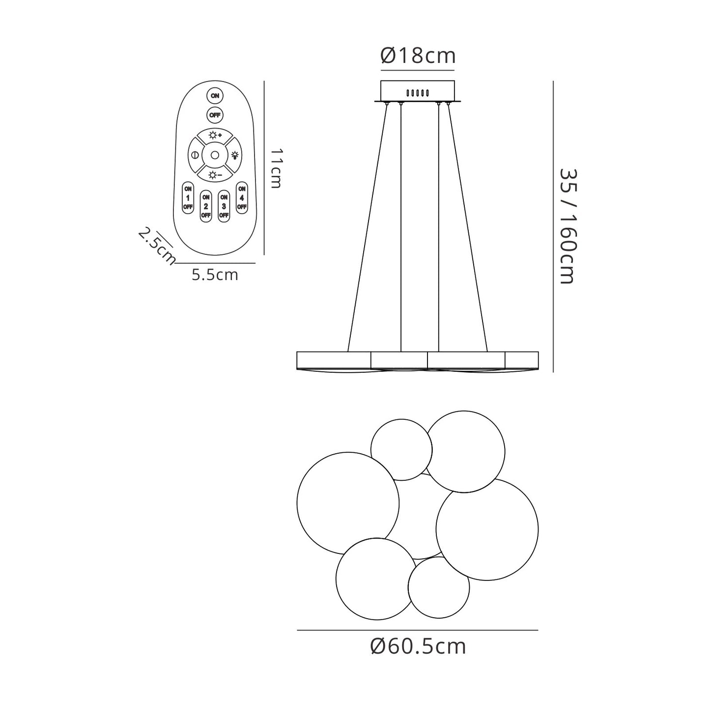 Lunas Pendant 61cm Diameter 54W LED 3000K, 2650lm, RF Remote Control White, 3yrs Warranty by Mantra