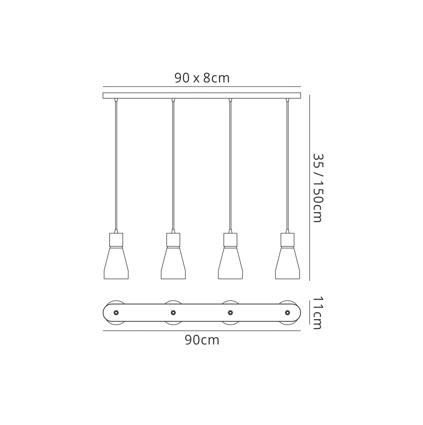 Kos Linear Pendant 4L 4 x E27 Max 40W, White / Black by Mantra