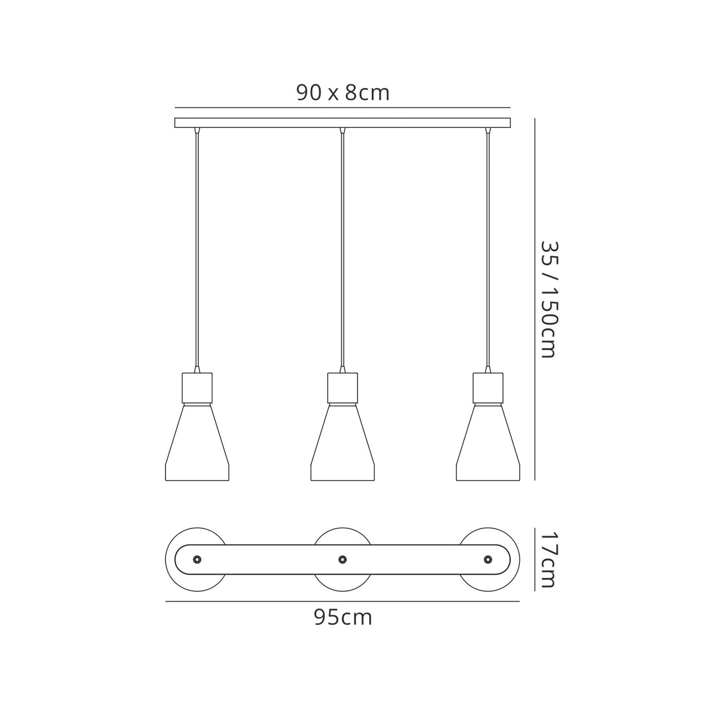 Kos Linear Pendant 3L 3 x E27 Max 40W, White / Black by Mantra