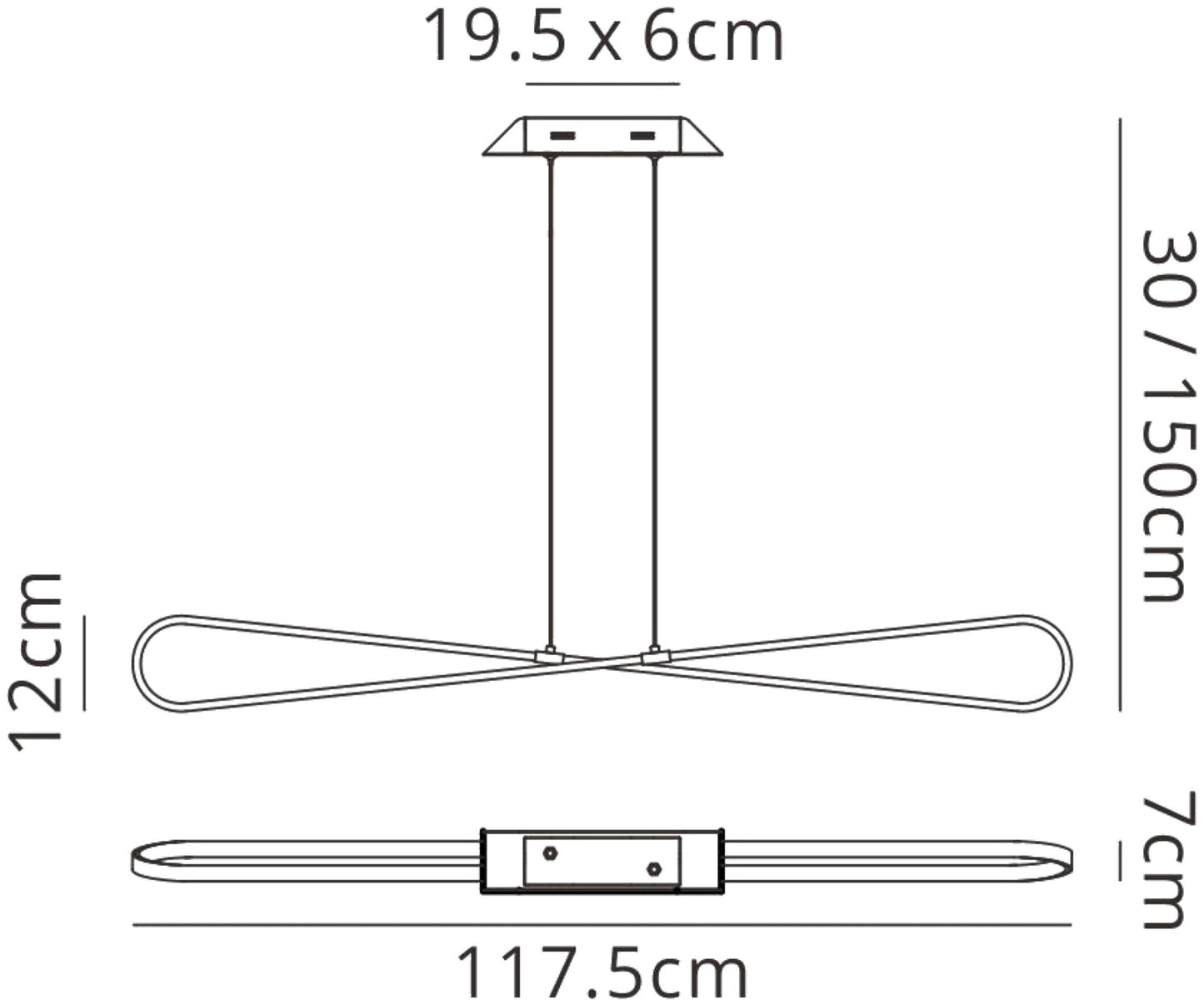 Bucle Linear Pendant 42W LED 3000K, 3650lm, SIlver, Polished Chrome, Frosted Acrylic, 3yrs Warranty by Mantra