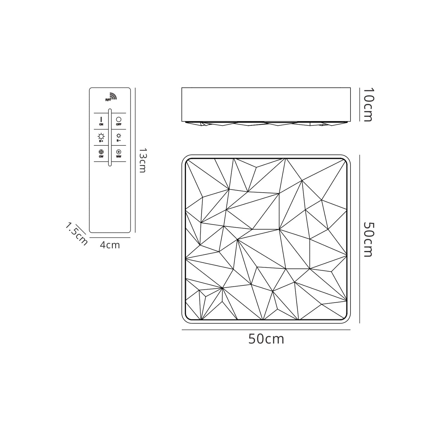 Rombos Flush 50cm Square 40W LED 3000K-6500K Tuneable, 3100lm, Remote Control White, 3yrs Warranty by Mantra