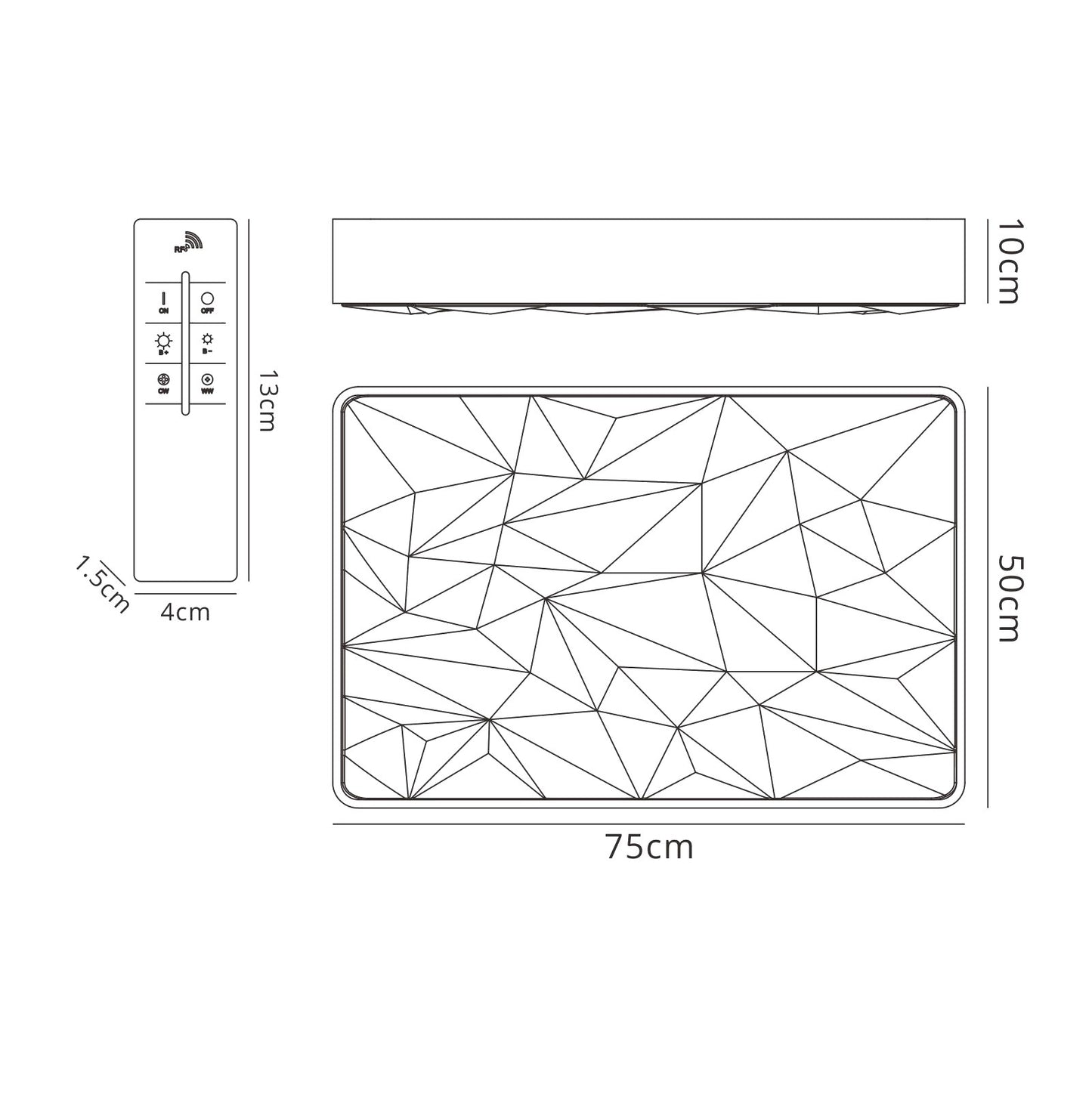 Rombos Flush Rectangular 60W LED 3000K-6500K Tuneable, 4500lm, Remote Control White, 3yrs Warranty by Mantra