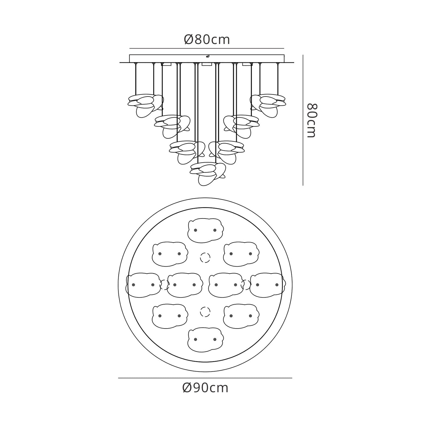 Nido Pendant 90cm Round 10 + 4 Lights 60W + 20W LED 3000K, 6560lm, Chrome, 3yrs Warranty Item Weight: 16.7kg by Mantra