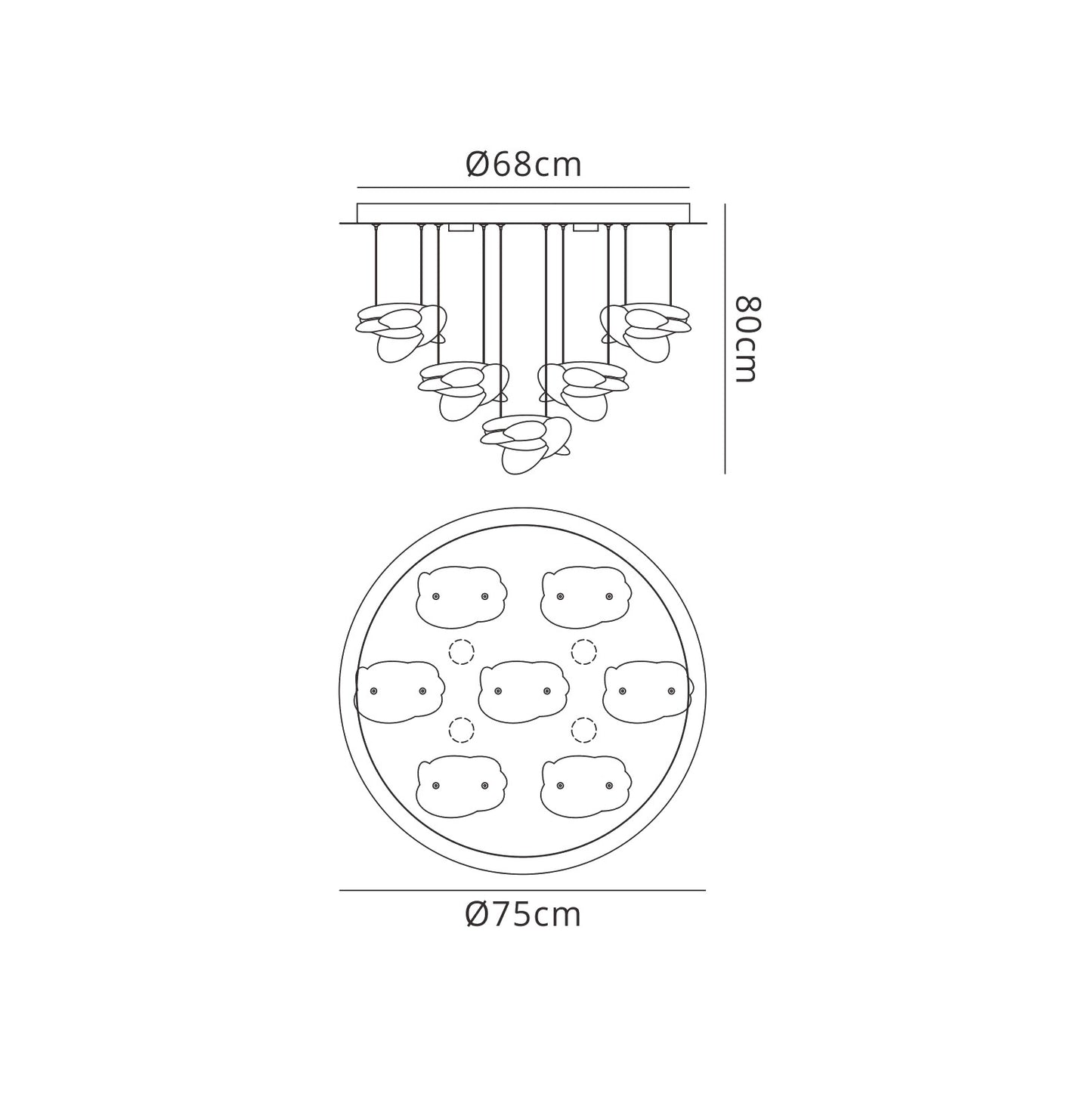 Nido Pendant 75cm Round 7 + 4 Lights 42W + 20W LED 3000K, 5080lm, Chrome, 3yrs Warranty by Mantra