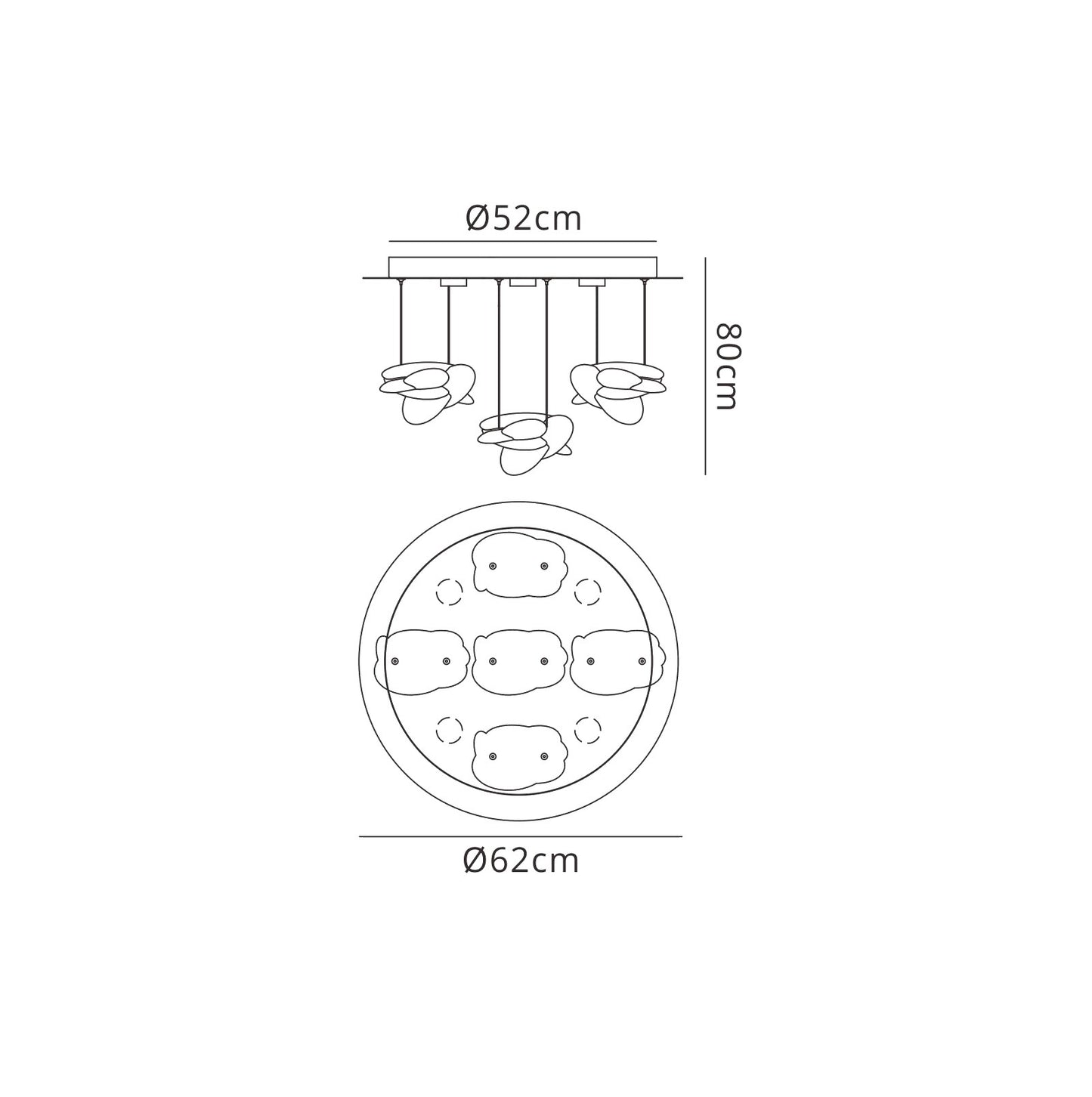 Nido Pendant 62cm Round 5 + 4 Lights 30W + 20W LED 3000K, 4000lm, Chrome, 3yrs Warranty by Mantra