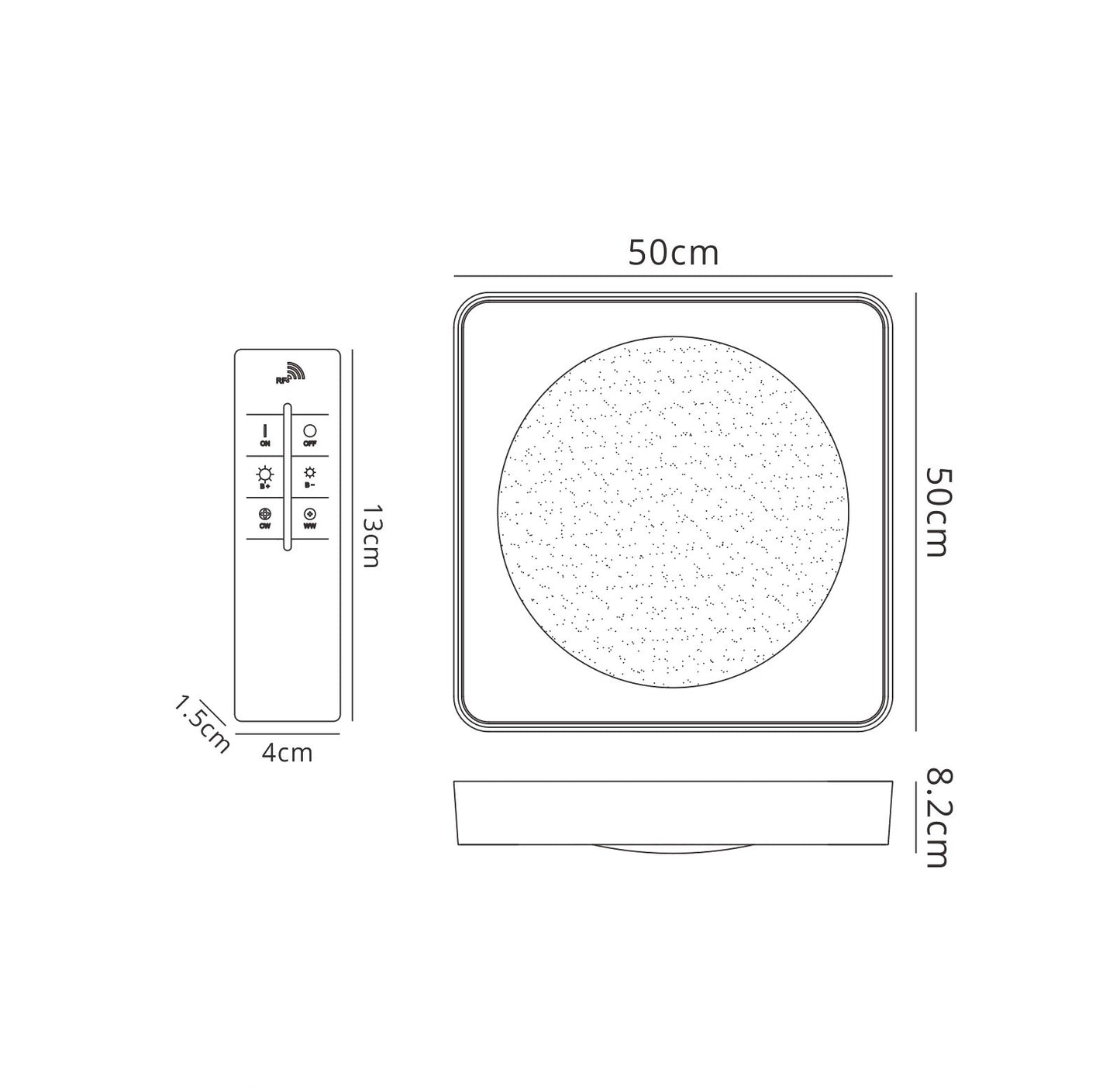 Male Flush 50cm Square 24W LED 3000K-6500K Tuneable, 1920lm, Remote Control Chrome / White / Acrylic, 3yrs Warranty by Mantra