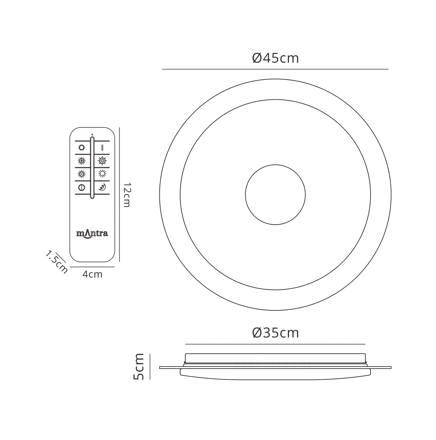 Virgin Sand Ceiling 45cm Round 18W LED 2700-6500K Tuneable, 1680lm, Remote Control White/ Diamond, 3yrs Warranty by Mantra