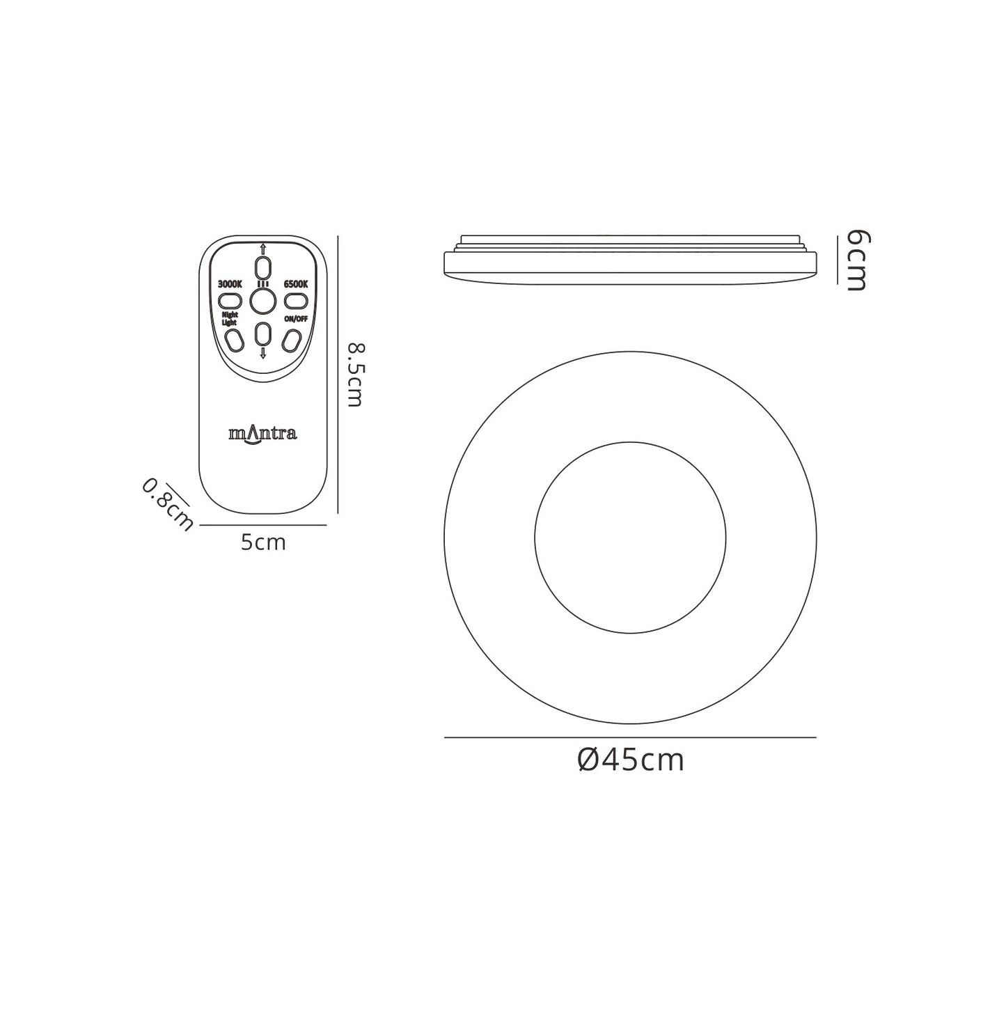 Reef Ceiling 45cm Round 48W LED 3000K-6500K Tuneable, 3500lm, Remote Control Chrome / White, 3yrs Warranty by Mantra