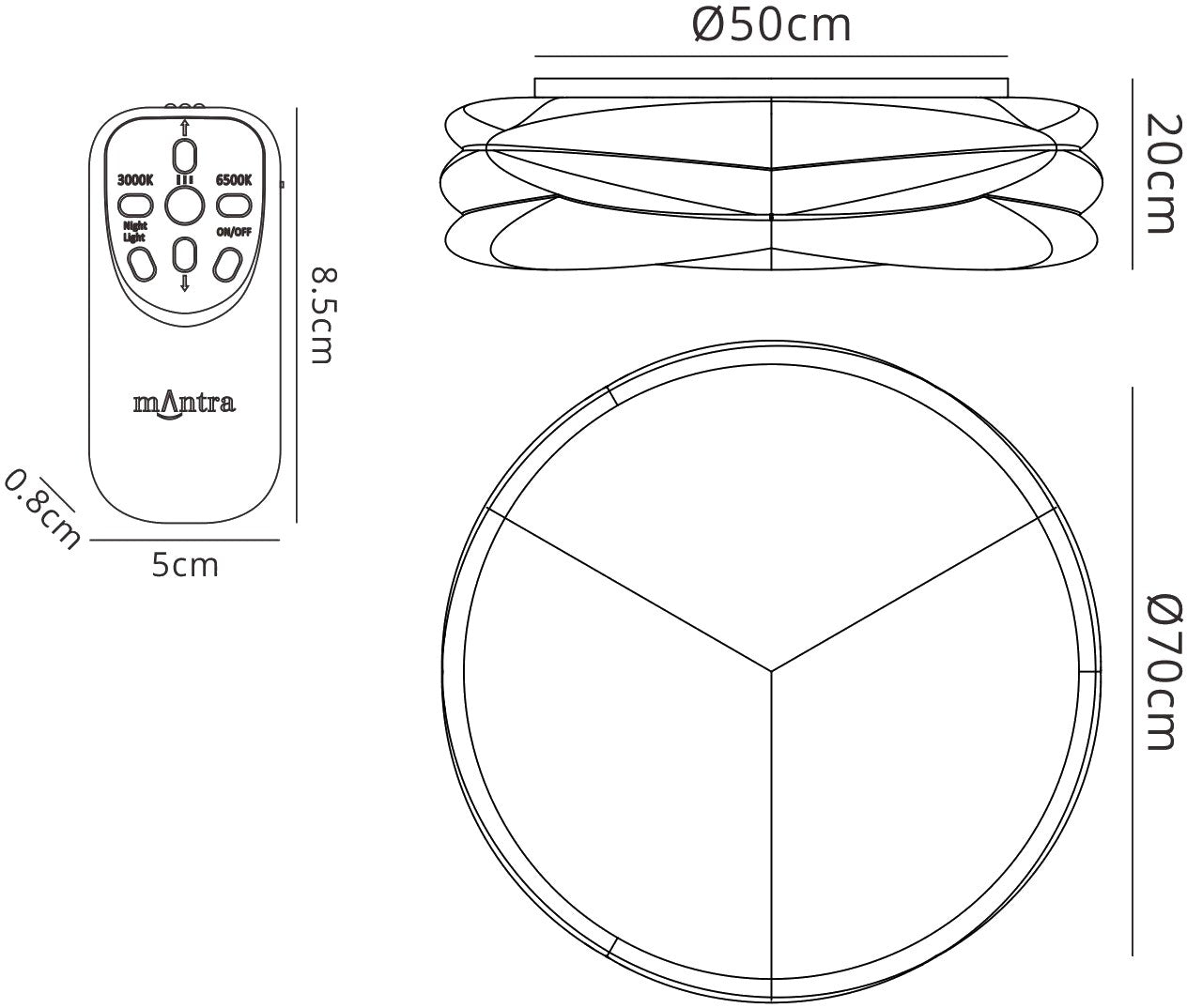 Lascas Flush 70cm Round 60W LED 3000K-6500K Tuneable, 4200lm, Remote Control White, 3yrs Warranty by Mantra