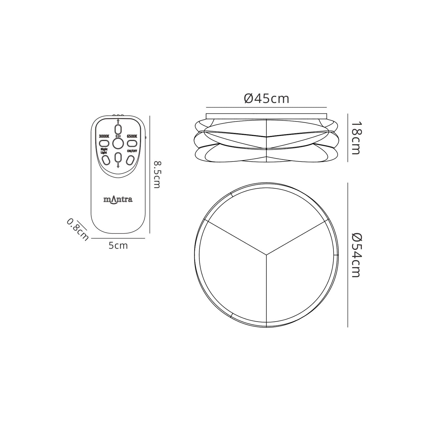 Lascas Flush 54cm Round 55W LED 3000K-6500K Tuneable, 3800lm, Remote ControlWhite, 3yrs Warranty by Mantra