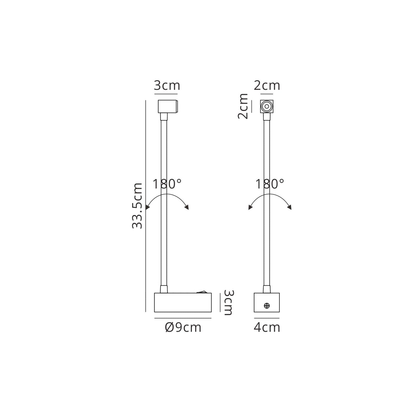 Boavista Switched Wall Lamp / Reader 1L 3W LED Square Head Spot, 3000K, 135lm, Round Base Matt Black, 3yrs Warranty by Mantra