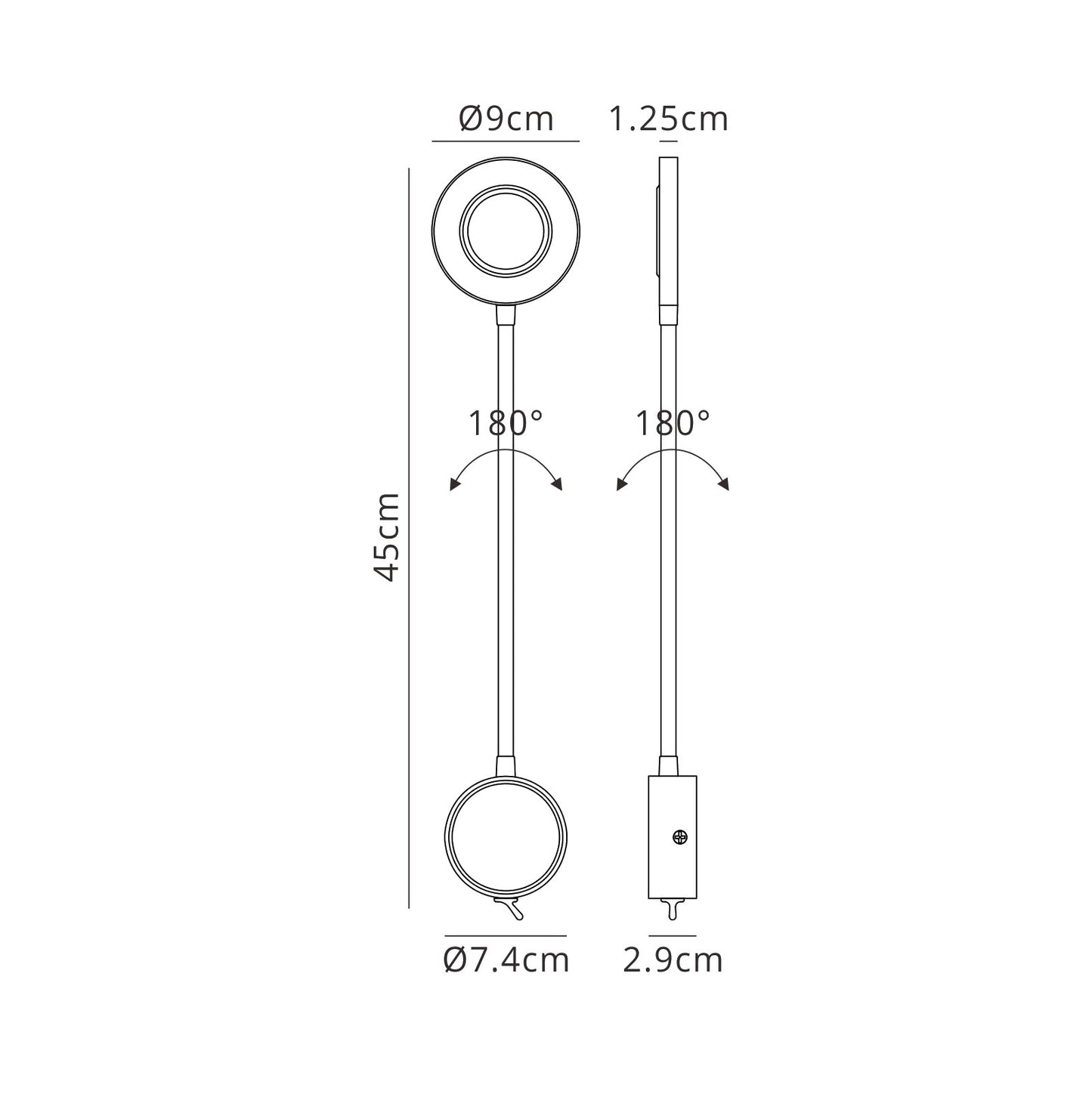 Boavista Switched Wall Lamp / Reader 1L 5W LED Ring Head, 3000K, 261lm, Round Base Matt Black, 3yrs Warranty by Mantra