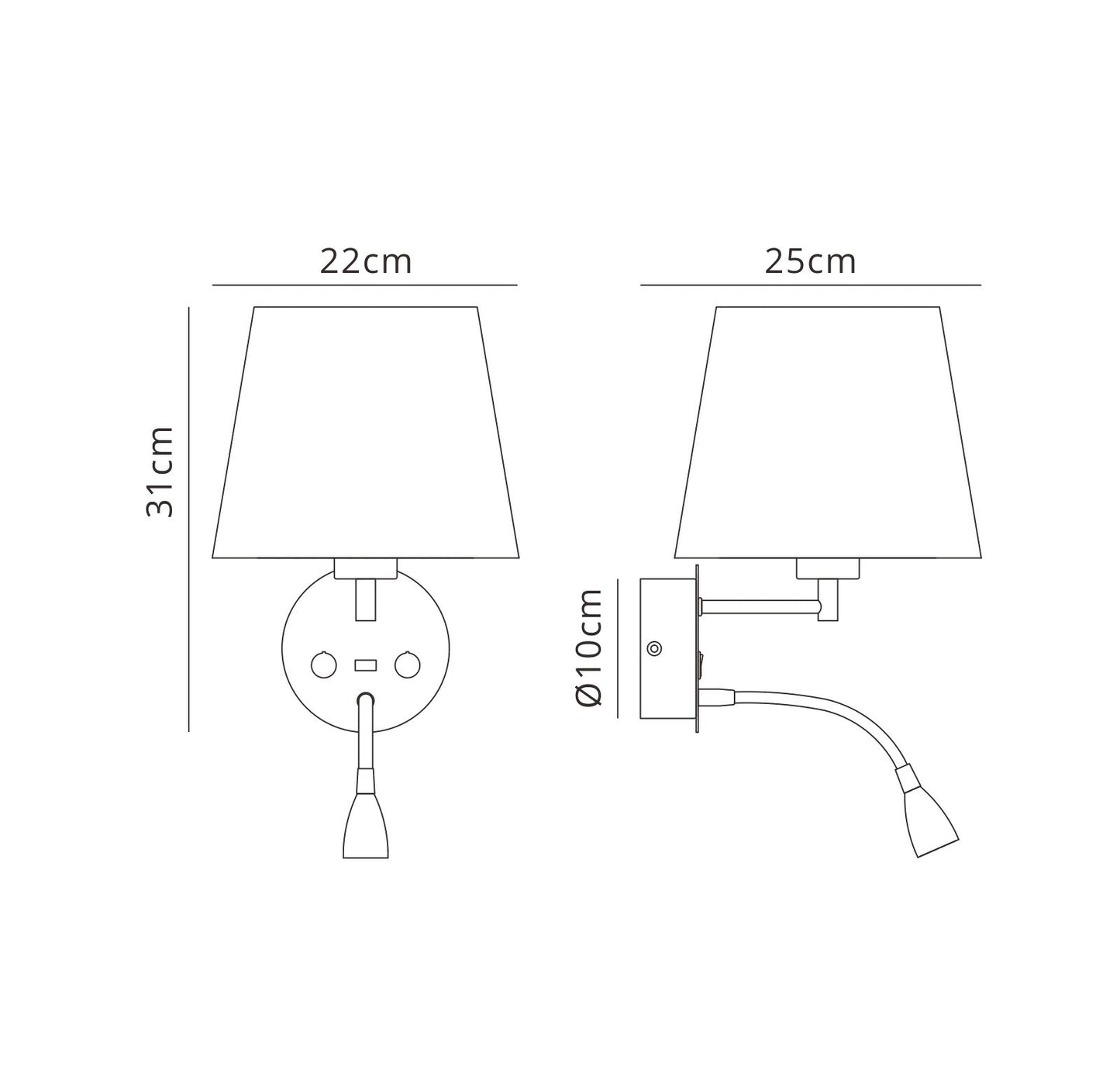 Caicos Wall + Reading Light with USB Charger, 1 x E27 (Max 20W) + 3W LED, 3000K, 210lm LED, Individually Switched, White, 3yrs Warranty by Mantra