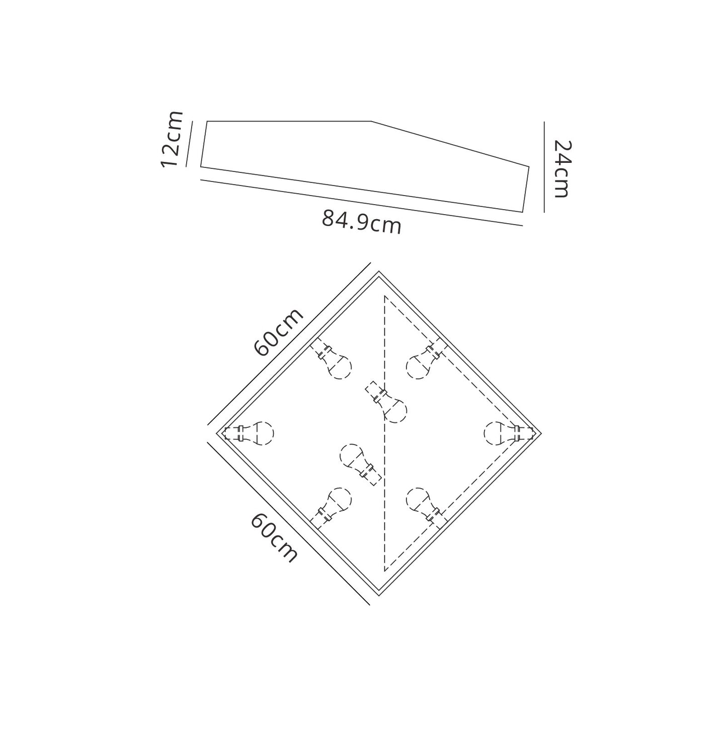 Mini Ceiling 60cm Square, 8 x E27 (Max 20W), White by Mantra