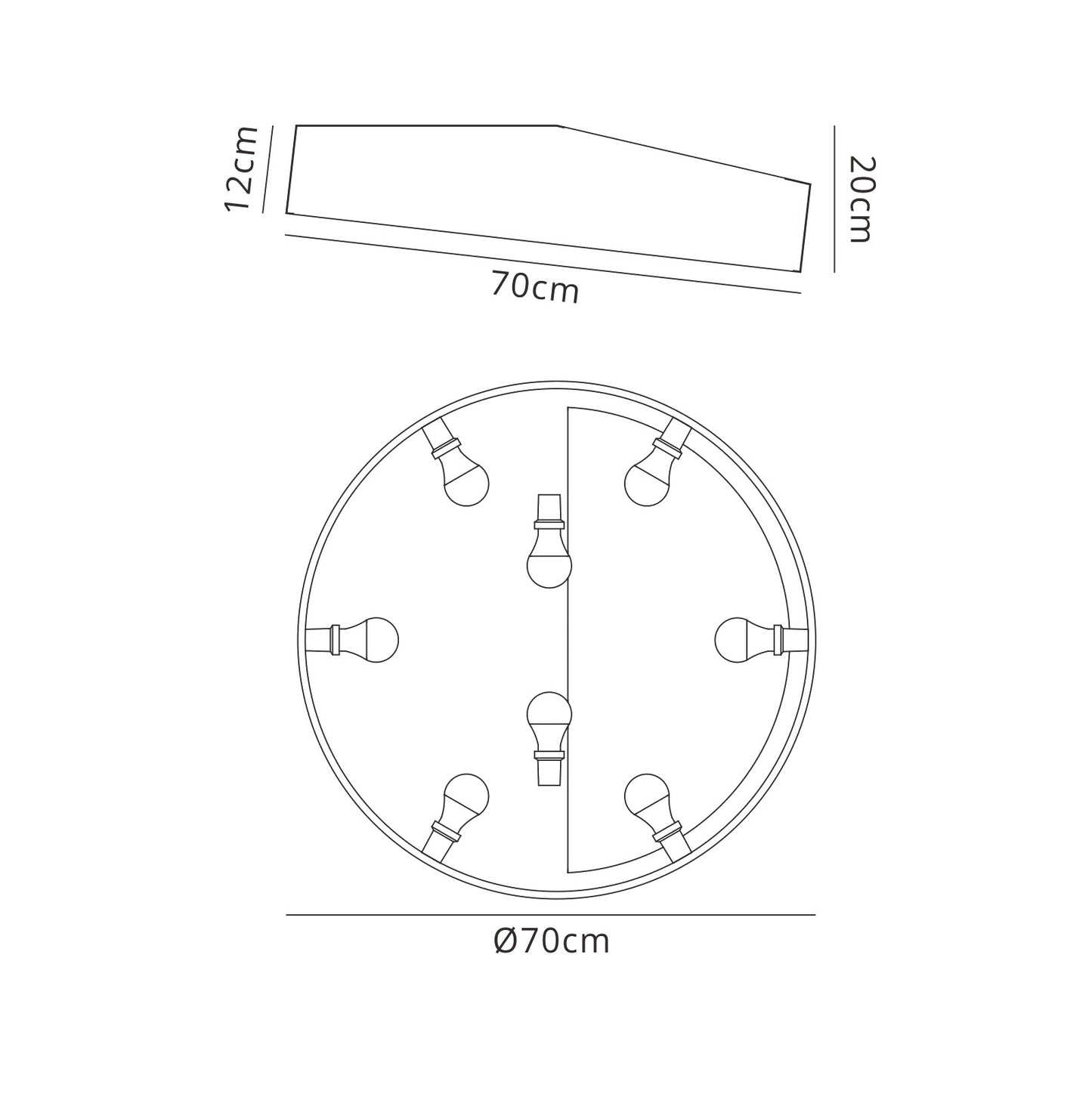 Mini Ceiling 70cm Round, 8 x E27 (Max 20W), White by Mantra