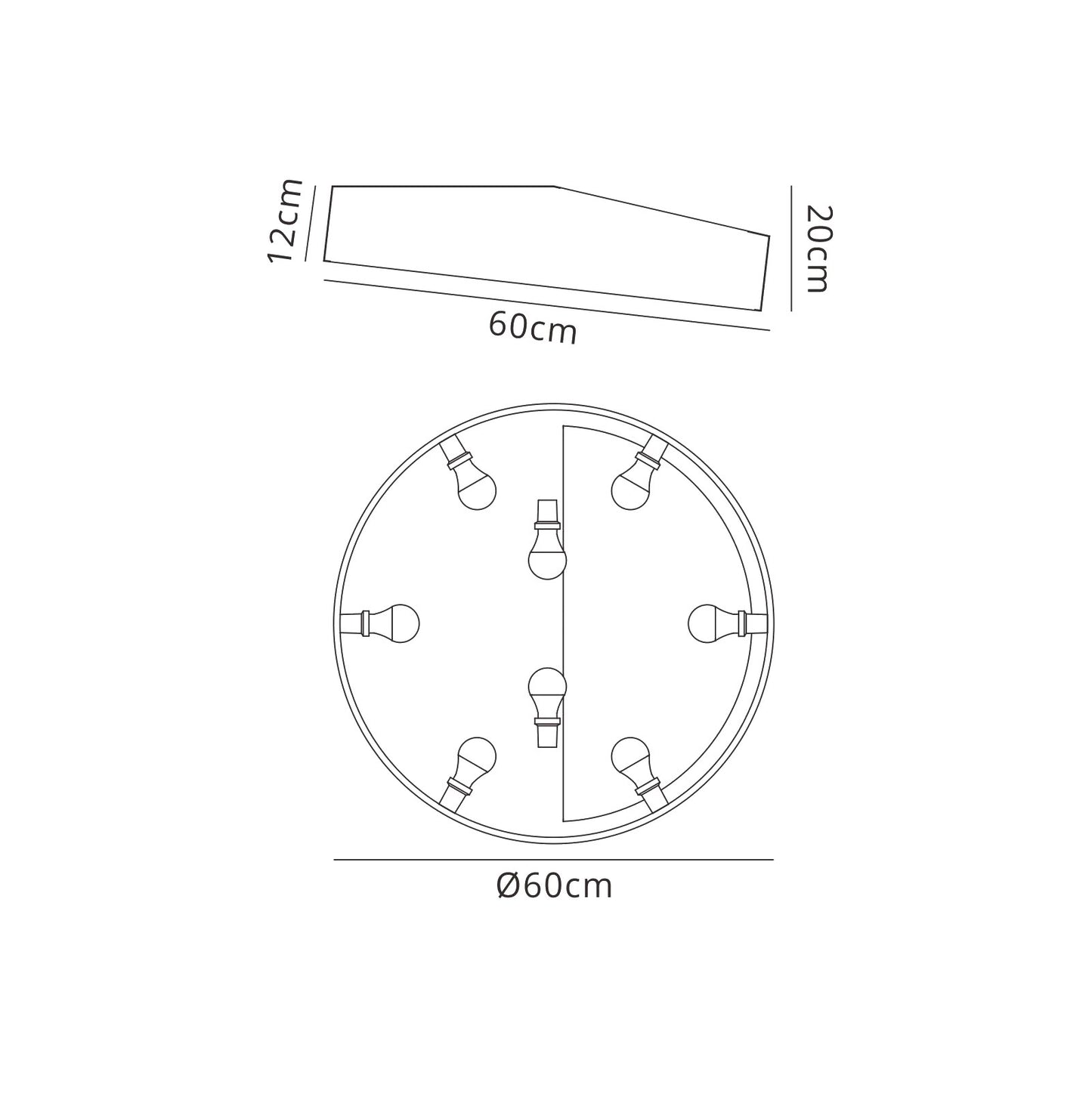 Mini Ceiling 60cm Round, 8 x E27 (Max 20W), White by Mantra