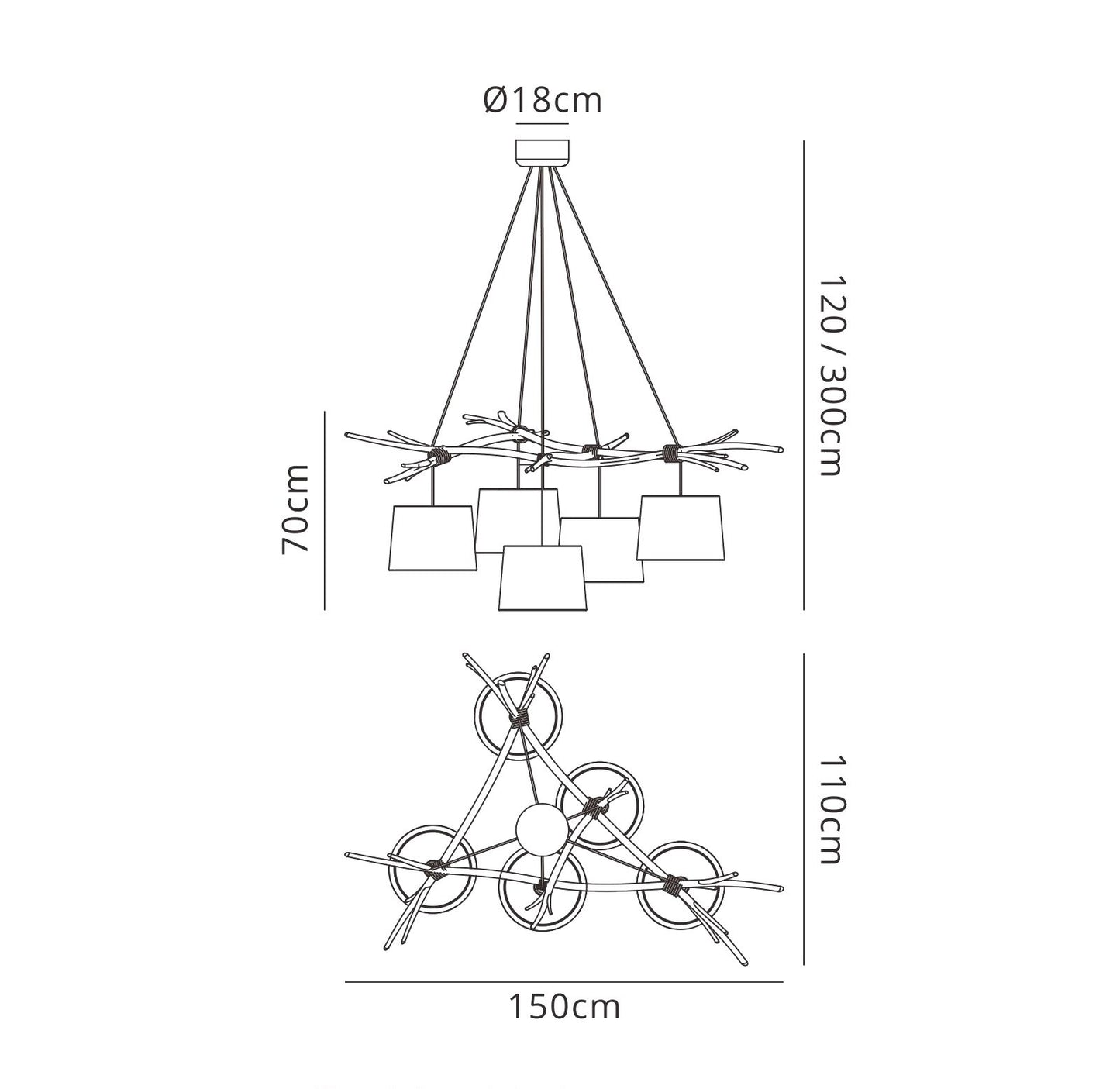 Sabina Pendant 5 x E27 (Max 40W), Imitation Wood, Linen Shade by Mantra