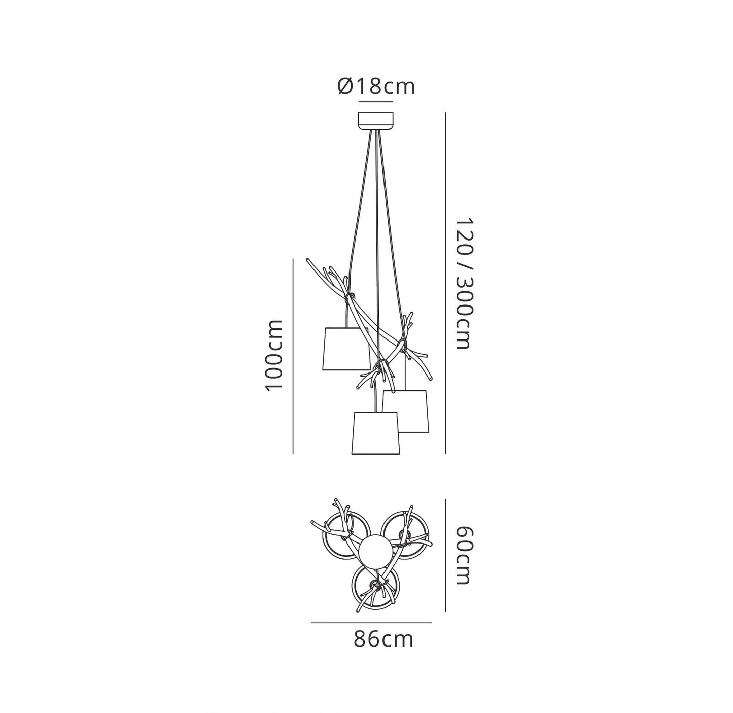 Sabina Pendant 3 x E27 (Max 40W), Imitation Wood, Linen Shade by Mantra