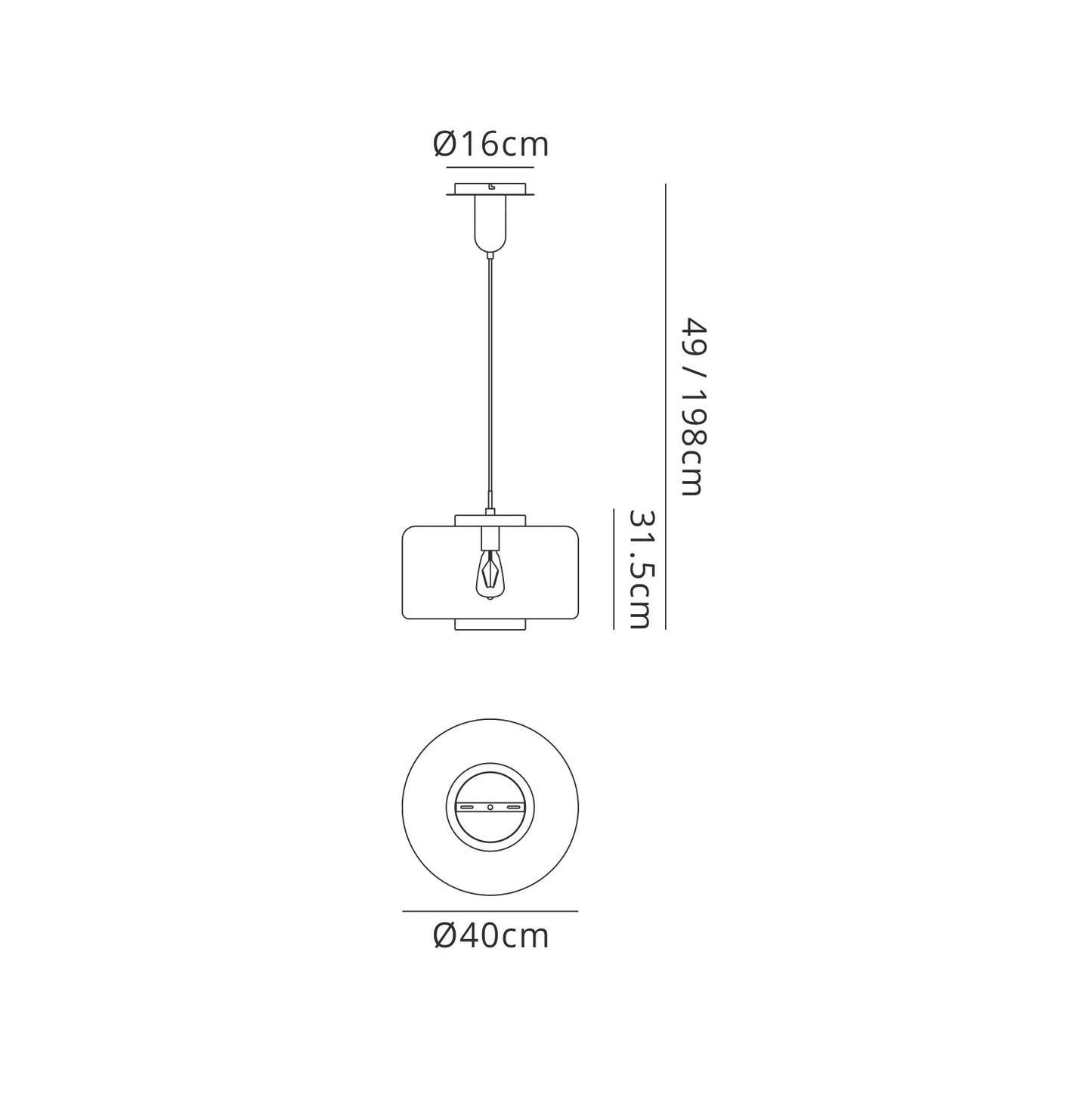 Jarras Pendant 40cm Round, 1 x E27 (Max 40W), Chrome / Ash Grey Glass by Mantra