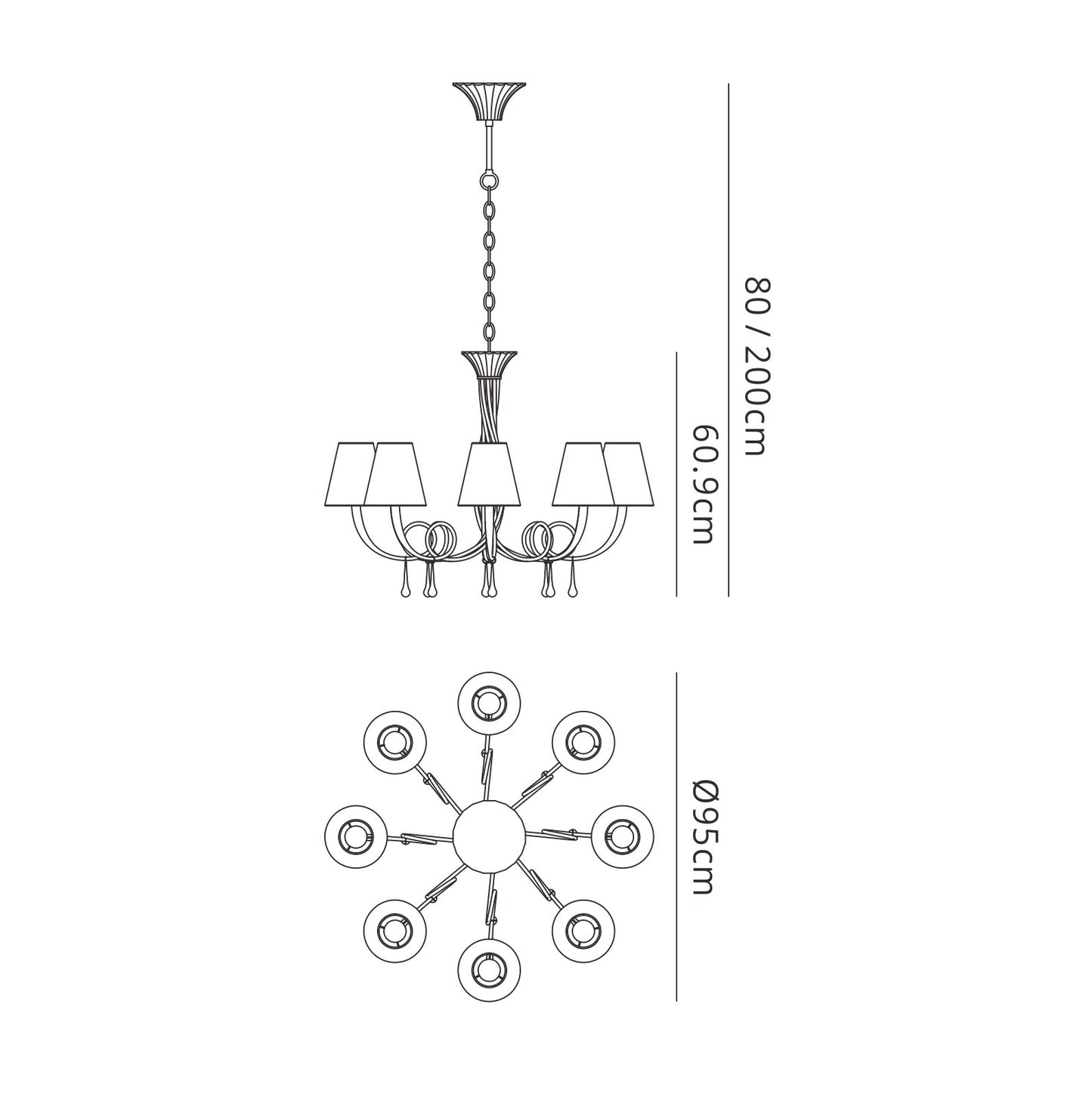 Paola Pendant 95cm Round, 8 x E14 (Max 40W), Silver Painting, Cream Shades by Mantra