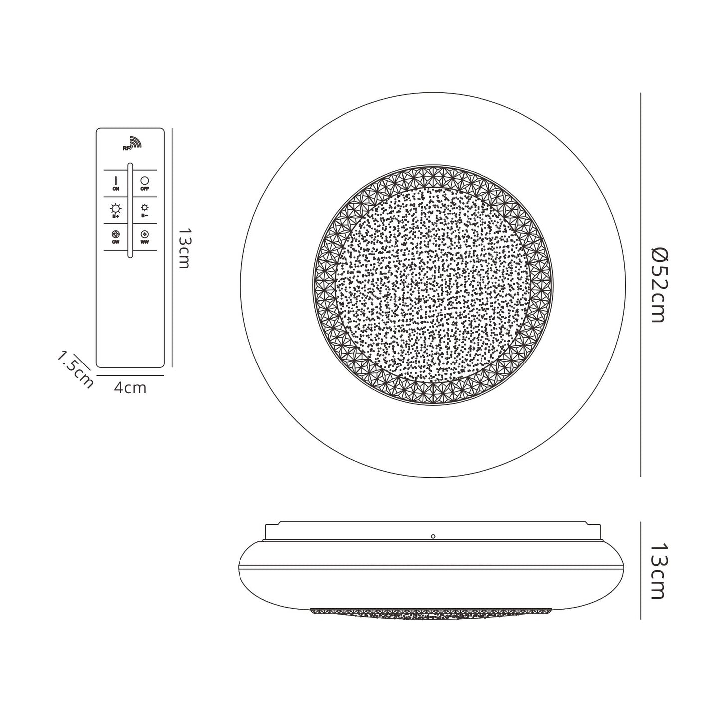 Opera Flush Fitting 52cm Round, 40W LED, 3000K-6500K Tuneable White, 2800lm, White, Remote Control, 3yrs Warranty by Mantra