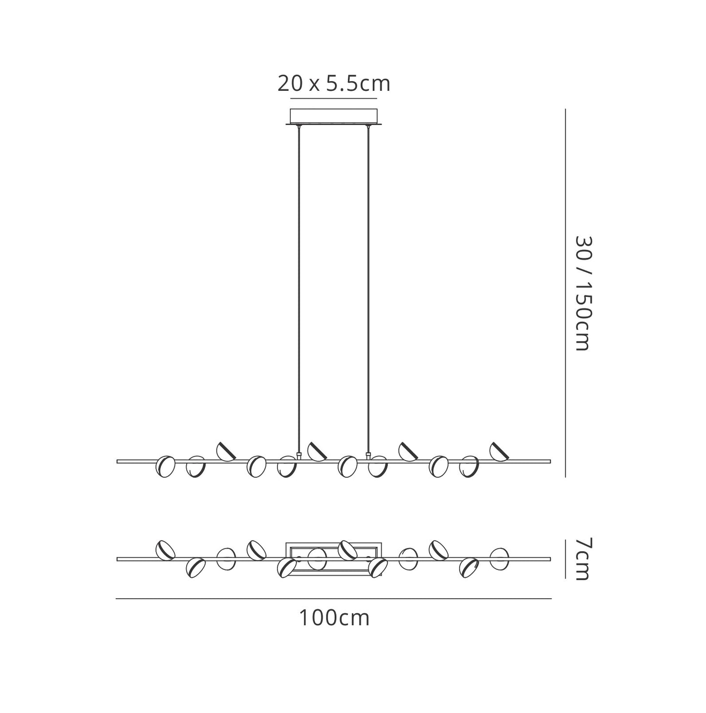 Adn 12 Light Linear Pendant 100cm, 36W LED, 3000K, 2150lm, White, 3yrs Warranty by Mantra