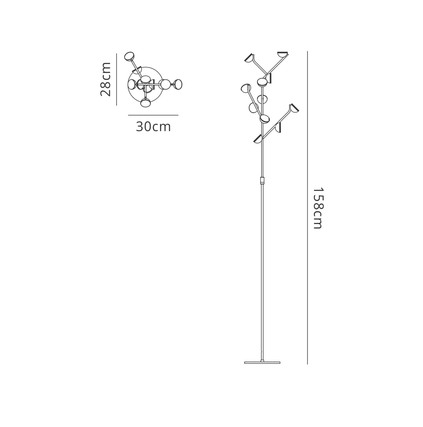 Adn 10 Light Floor Lamp 158cm, 30W LED, 3000K, 1650lm, White, 3yrs Warranty by Mantra