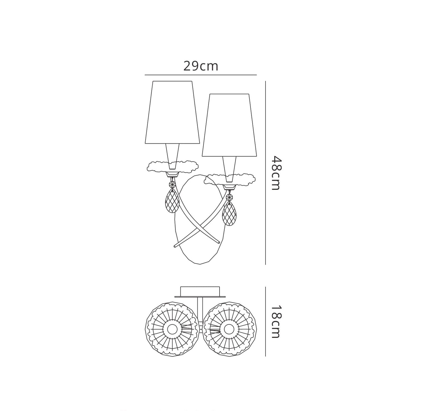 Sophie Wall Light, 2 x E14 (Max 20W), Gold Painting, Cream Shades by Mantra